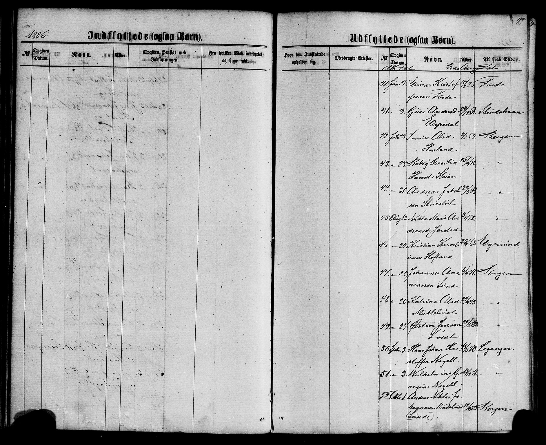 Fjaler sokneprestembete, AV/SAB-A-79801/H/Haa/Haaa/L0010: Parish register (official) no. A 10, 1866-1886, p. 49