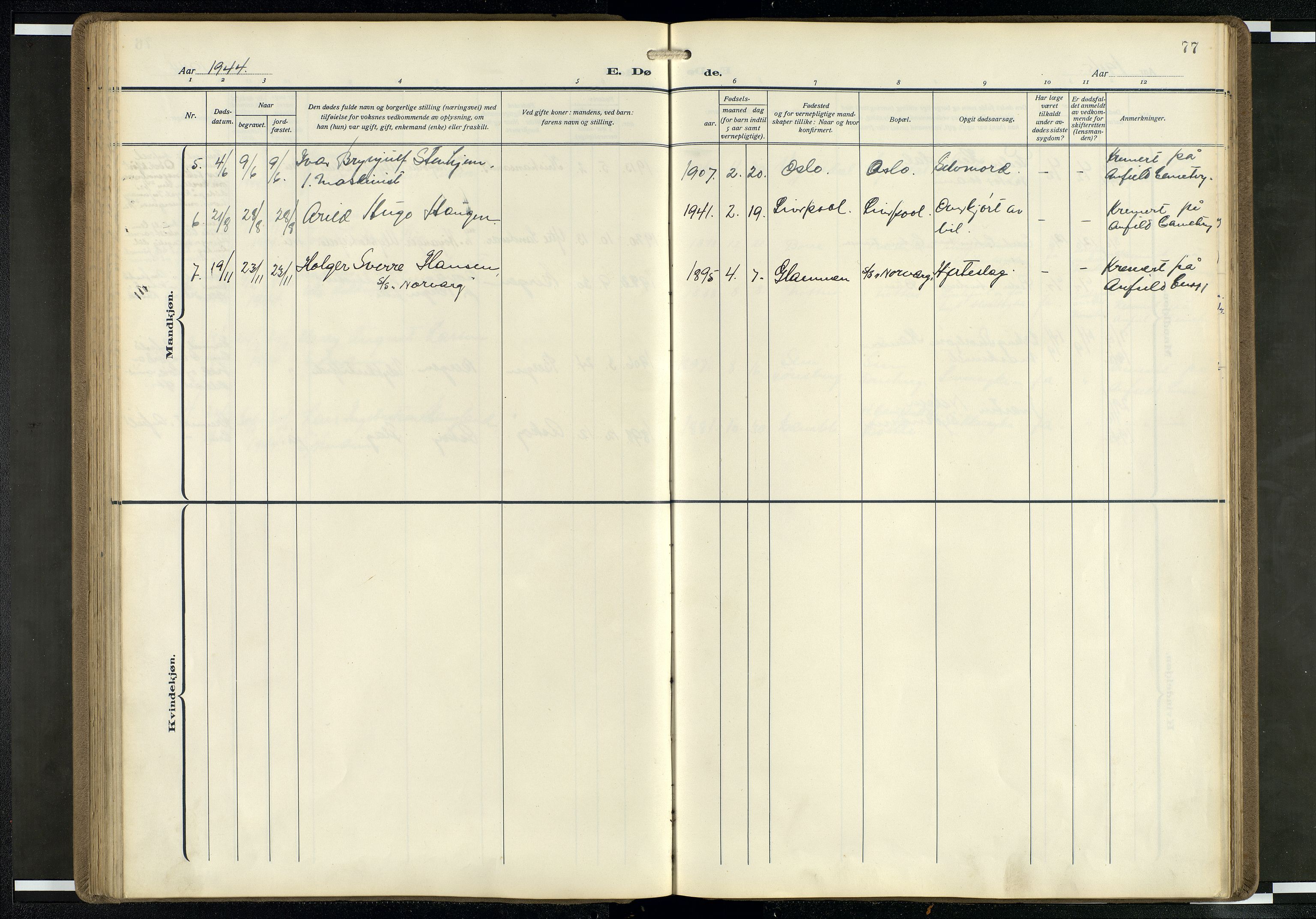 Den norske sjømannsmisjon i utlandet/Mersey-havnene (Liverpool), AV/SAB-SAB/PA-0104/H/Ha/L0001: Parish register (official) no. A 1, 1919-1954, p. 76b-77a