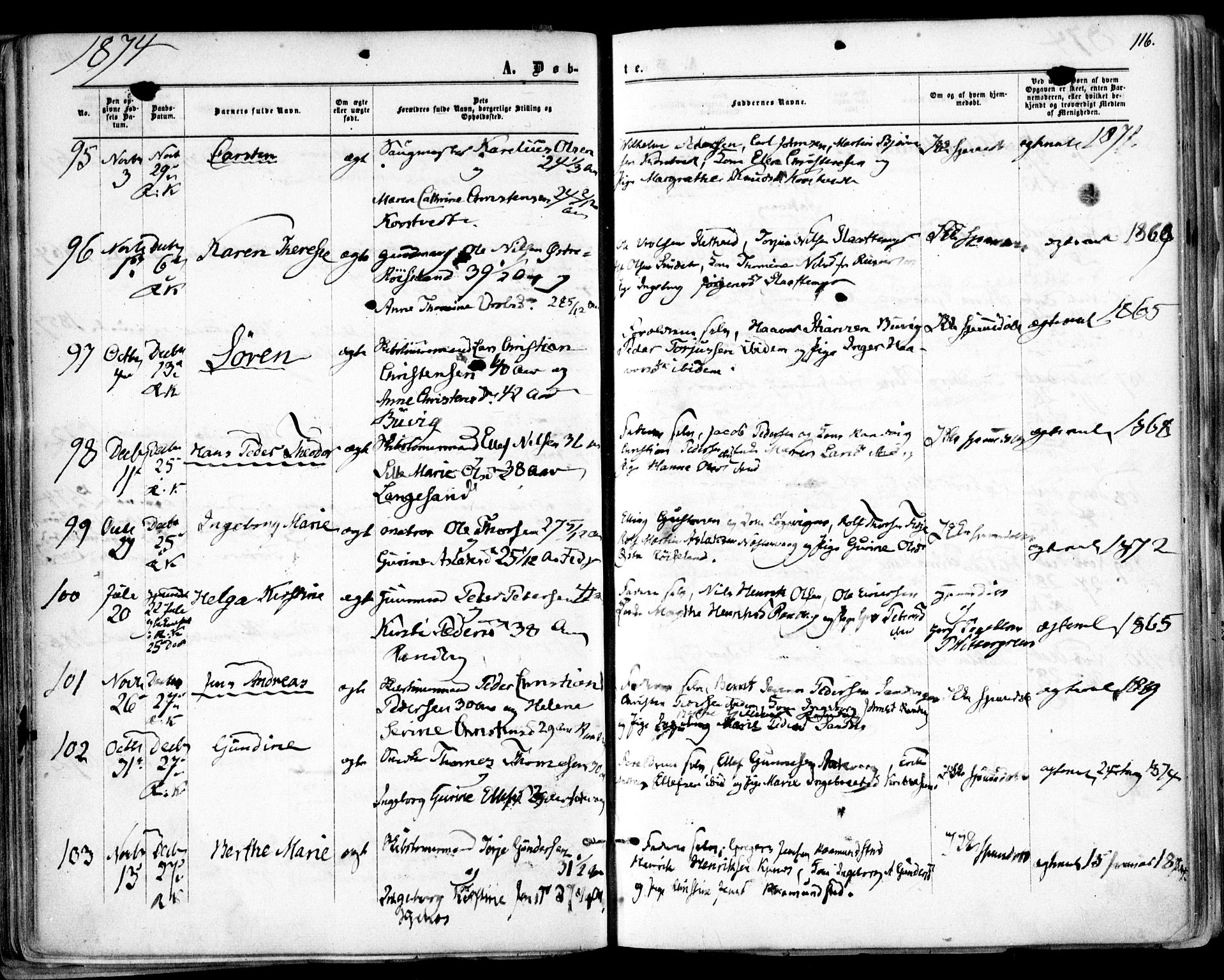 Søndeled sokneprestkontor, SAK/1111-0038/F/Fa/L0003: Parish register (official) no. A 3, 1861-1879, p. 116