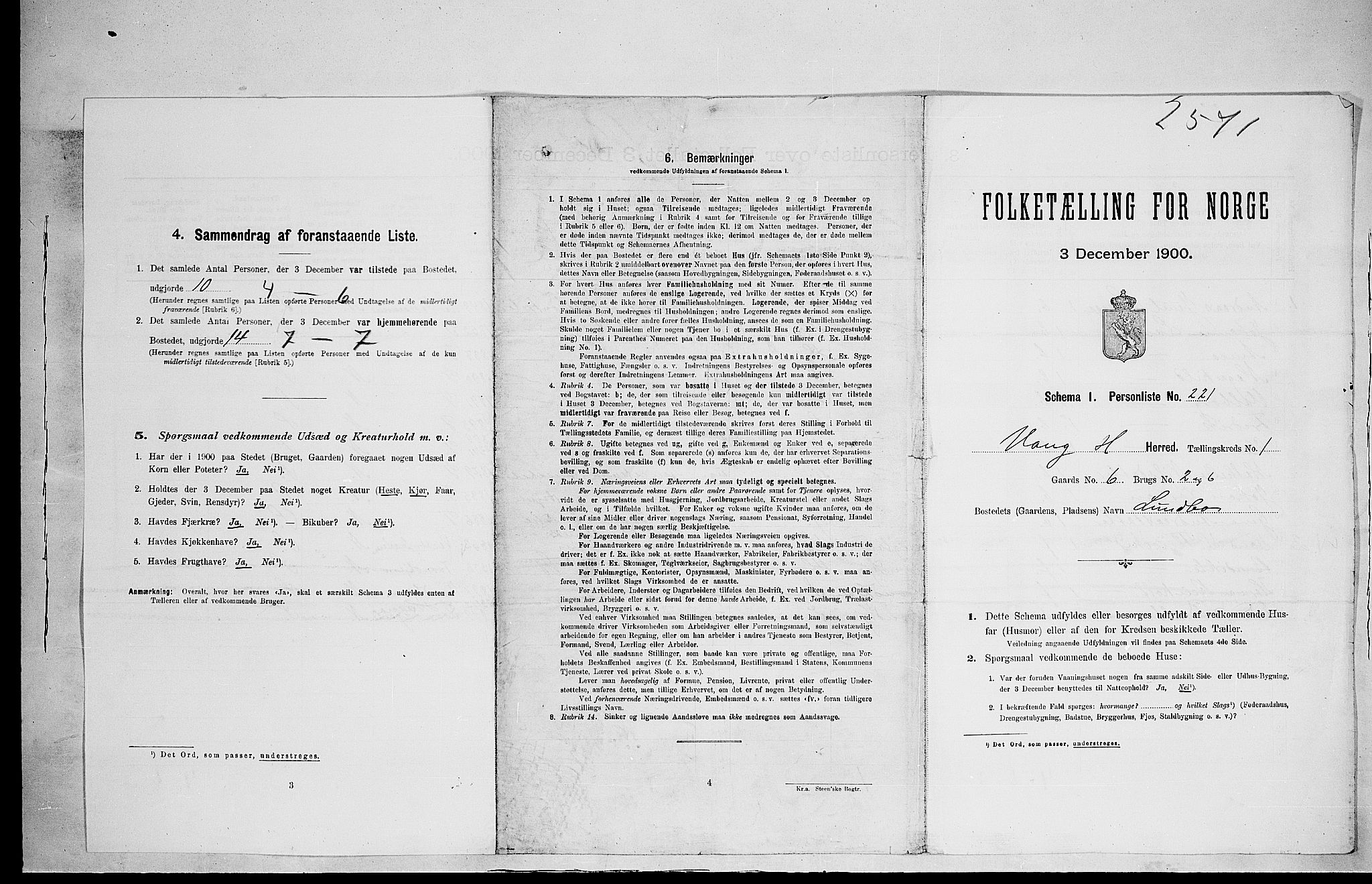 SAH, 1900 census for Vang, 1900, p. 491