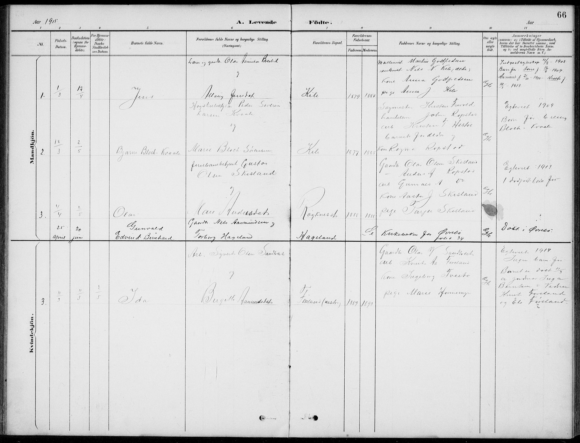 Vennesla sokneprestkontor, AV/SAK-1111-0045/Fb/Fba/L0003: Parish register (copy) no. B 3, 1890-1919, p. 66