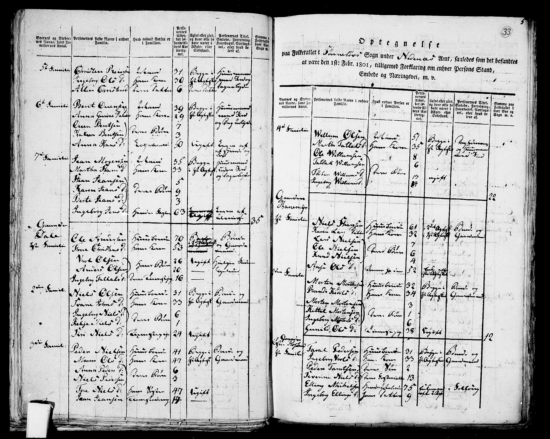 RA, 1801 census for 0901P Risør, 1801, p. 32b-33a