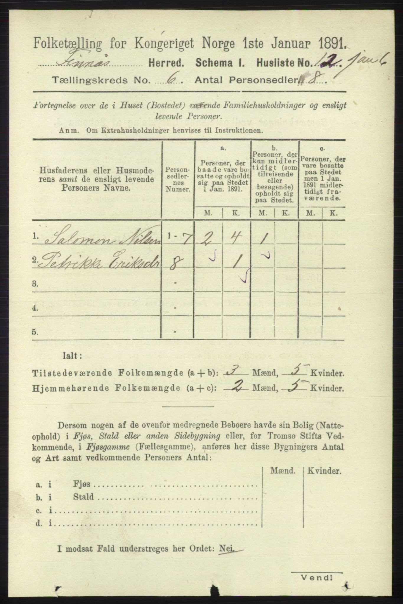 RA, 1891 census for 1218 Finnås, 1891, p. 2325