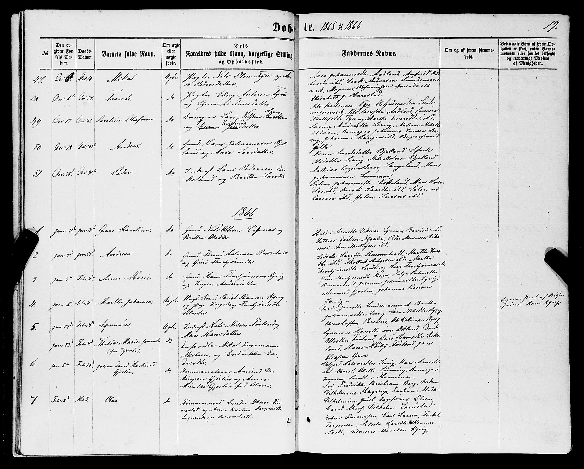 Stord sokneprestembete, SAB/A-78201/H/Haa: Parish register (official) no. B 1, 1862-1877, p. 19