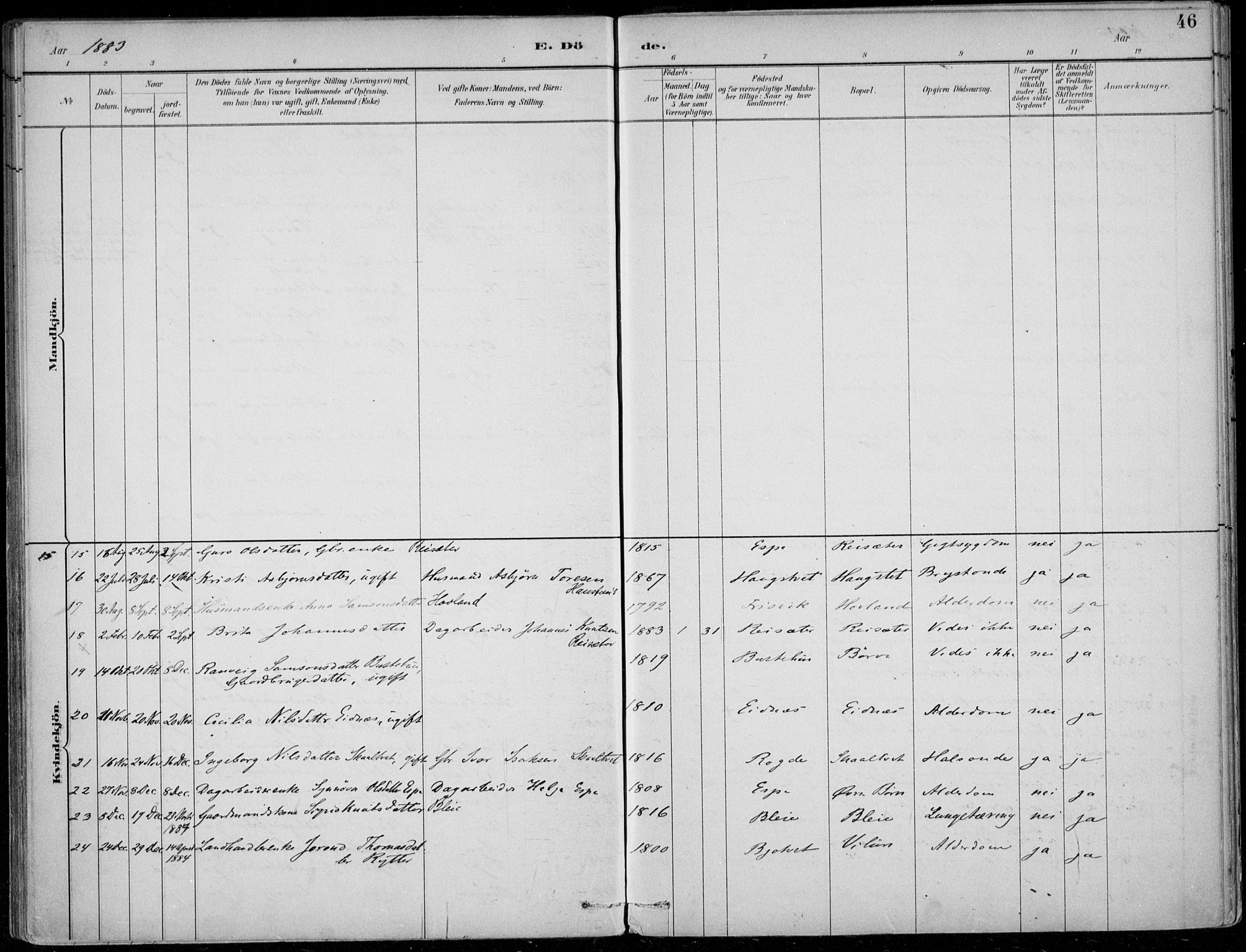 Ullensvang sokneprestembete, SAB/A-78701/H/Haa: Parish register (official) no. B  3, 1882-1911, p. 46