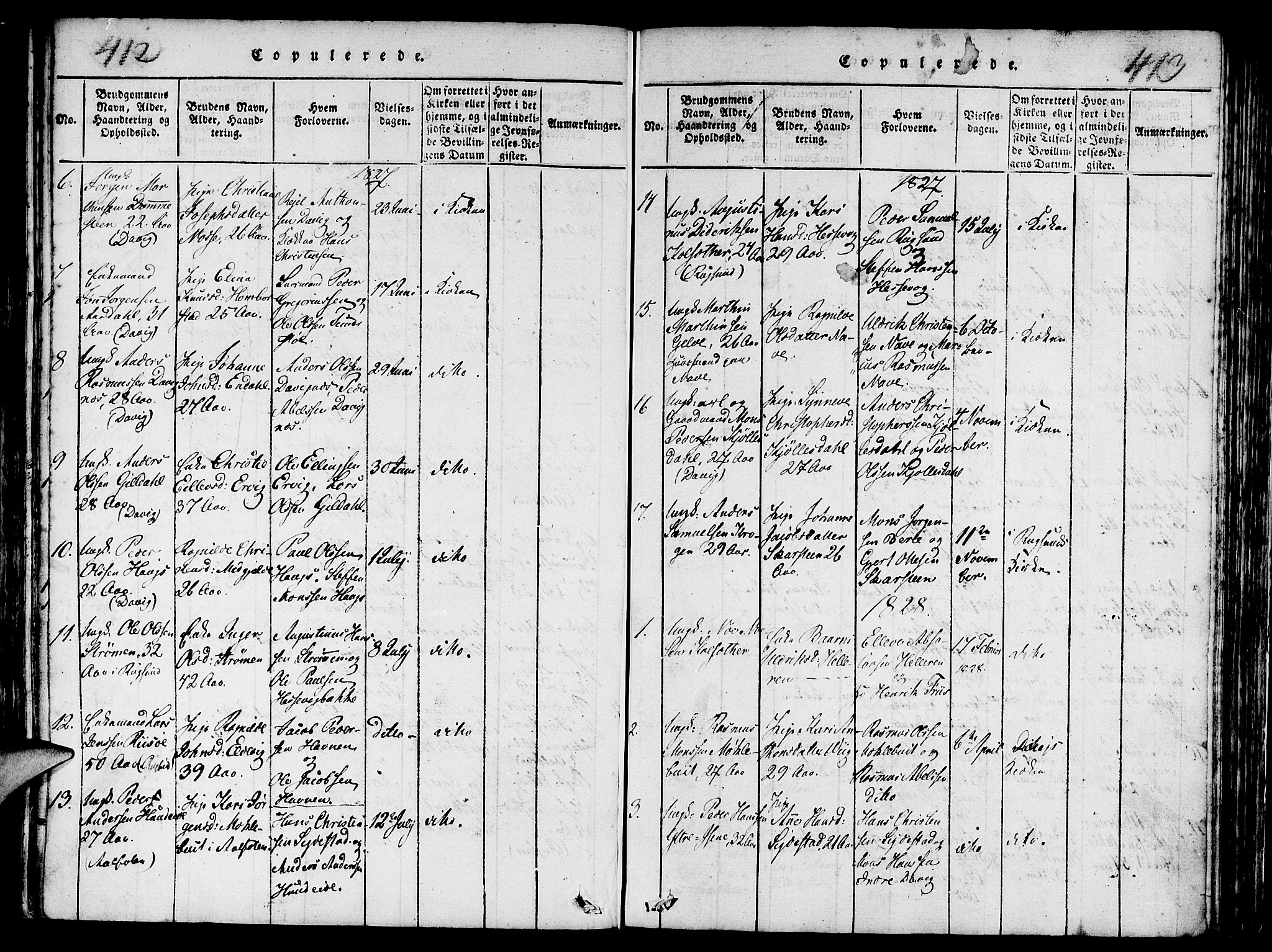 Davik sokneprestembete, AV/SAB-A-79701/H/Haa/Haaa/L0003: Parish register (official) no. A 3, 1816-1830, p. 412-413