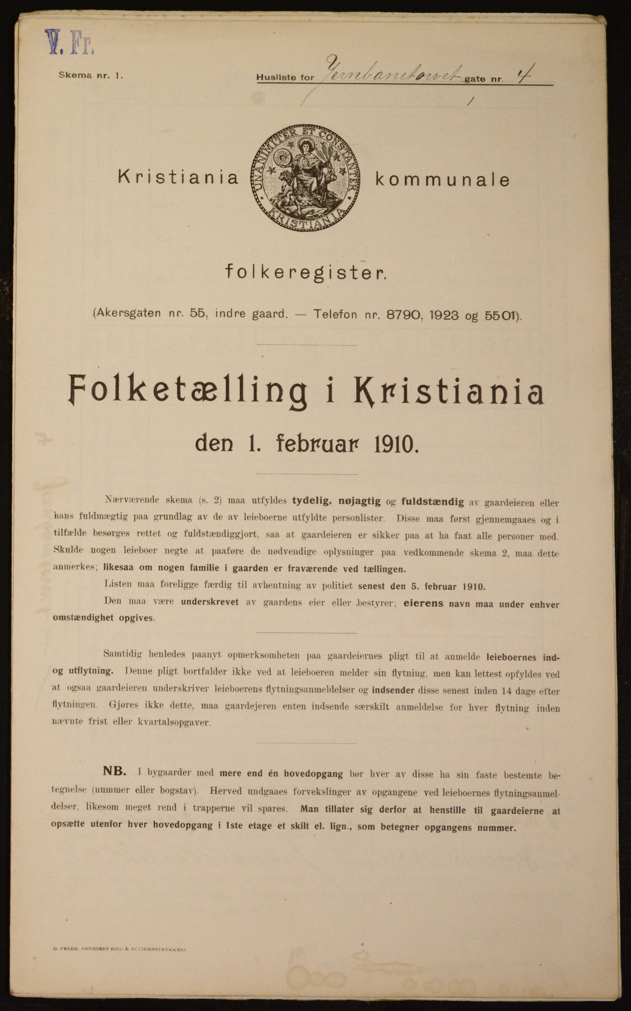 OBA, Municipal Census 1910 for Kristiania, 1910, p. 45608