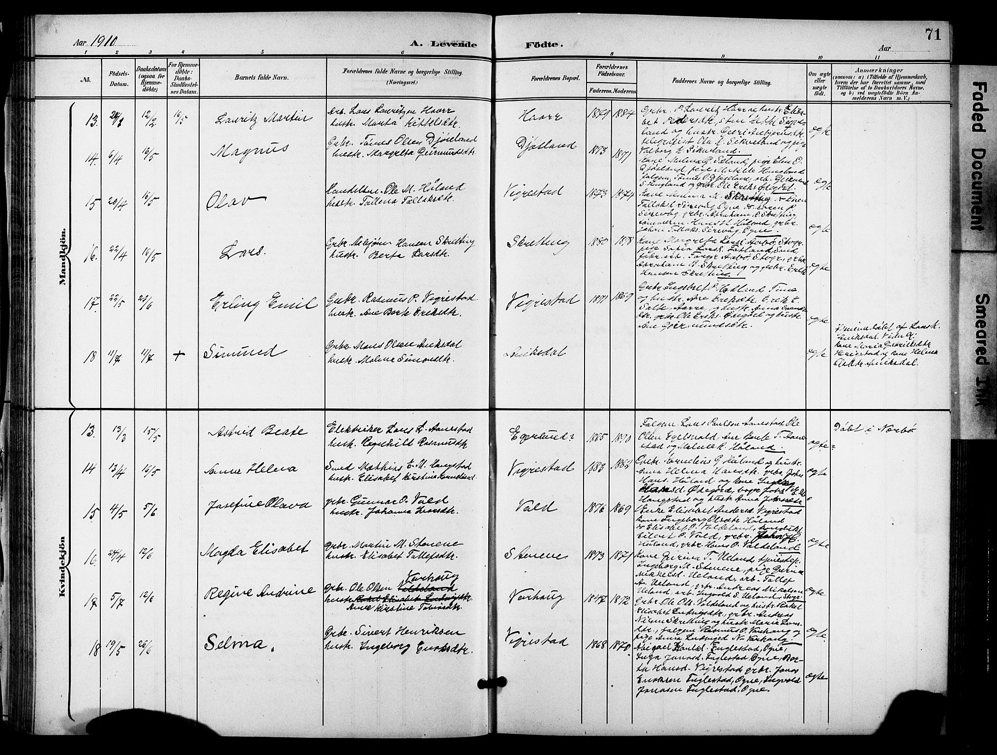 Hå sokneprestkontor, AV/SAST-A-101801/001/30BB/L0006: Parish register (copy) no. B 6, 1900-1924, p. 71