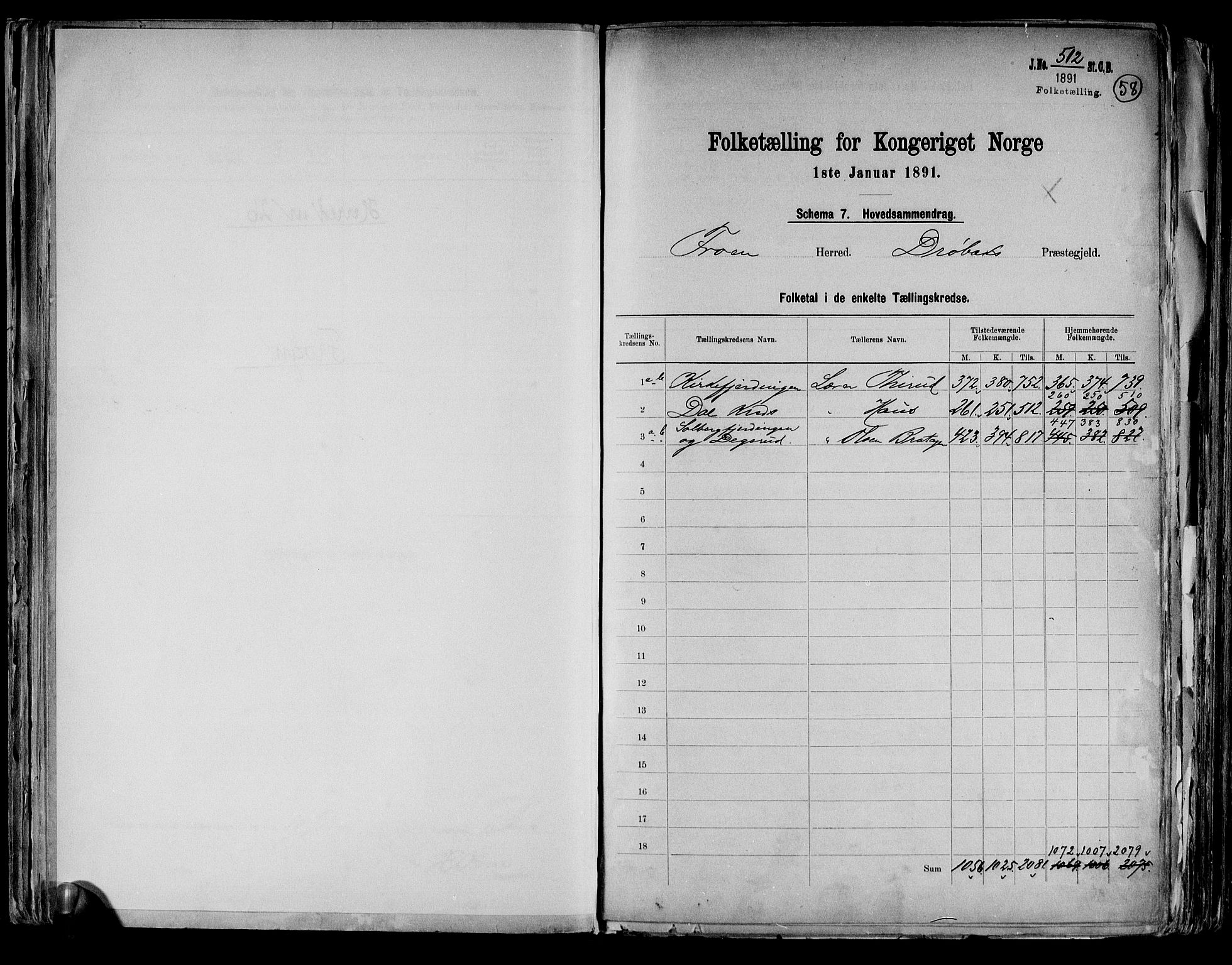RA, 1891 census for 0215 Frogn, 1891, p. 2