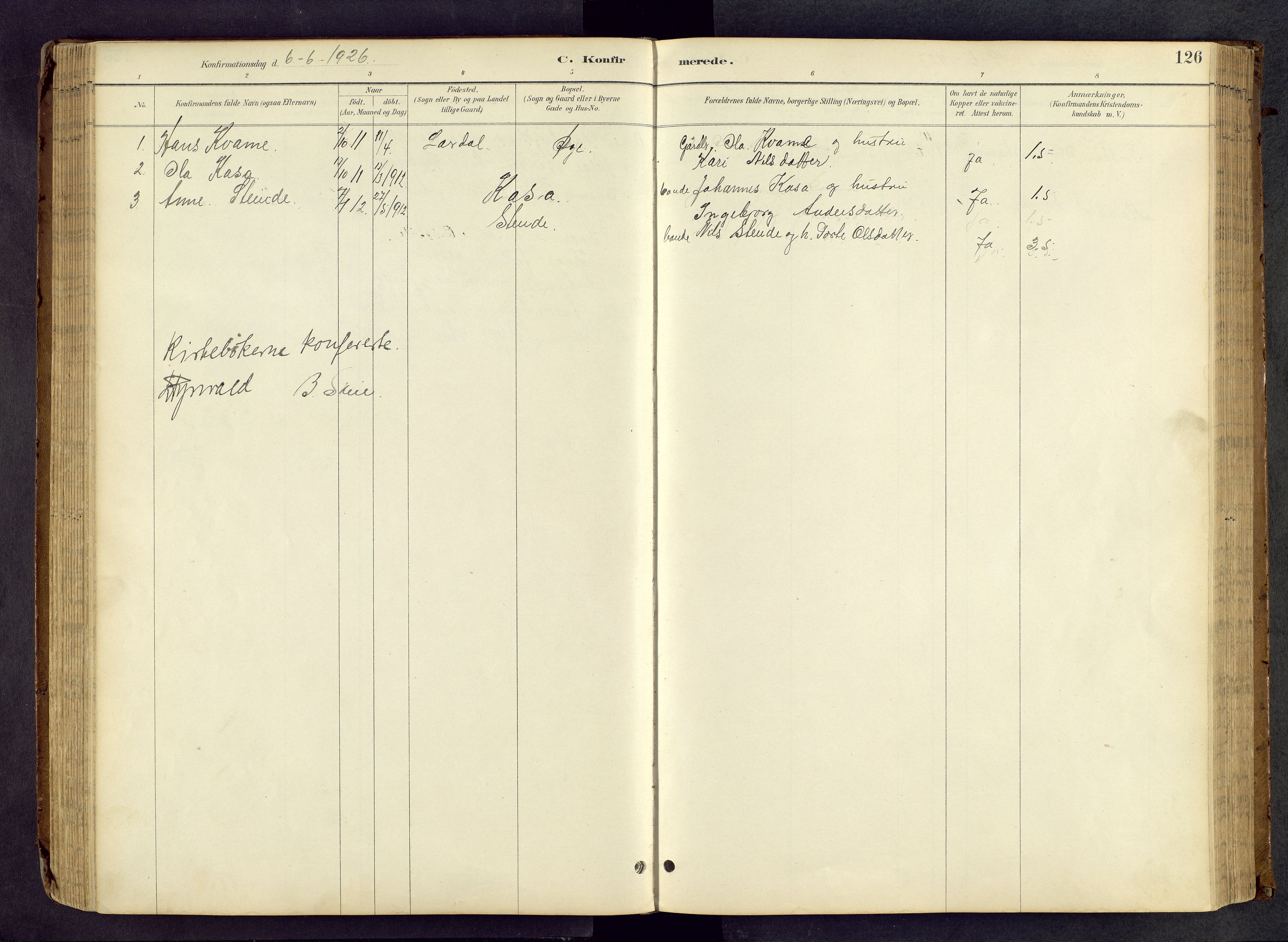 Vang prestekontor, Valdres, SAH/PREST-140/H/Hb/L0005: Parish register (copy) no. 5, 1889-1945, p. 126