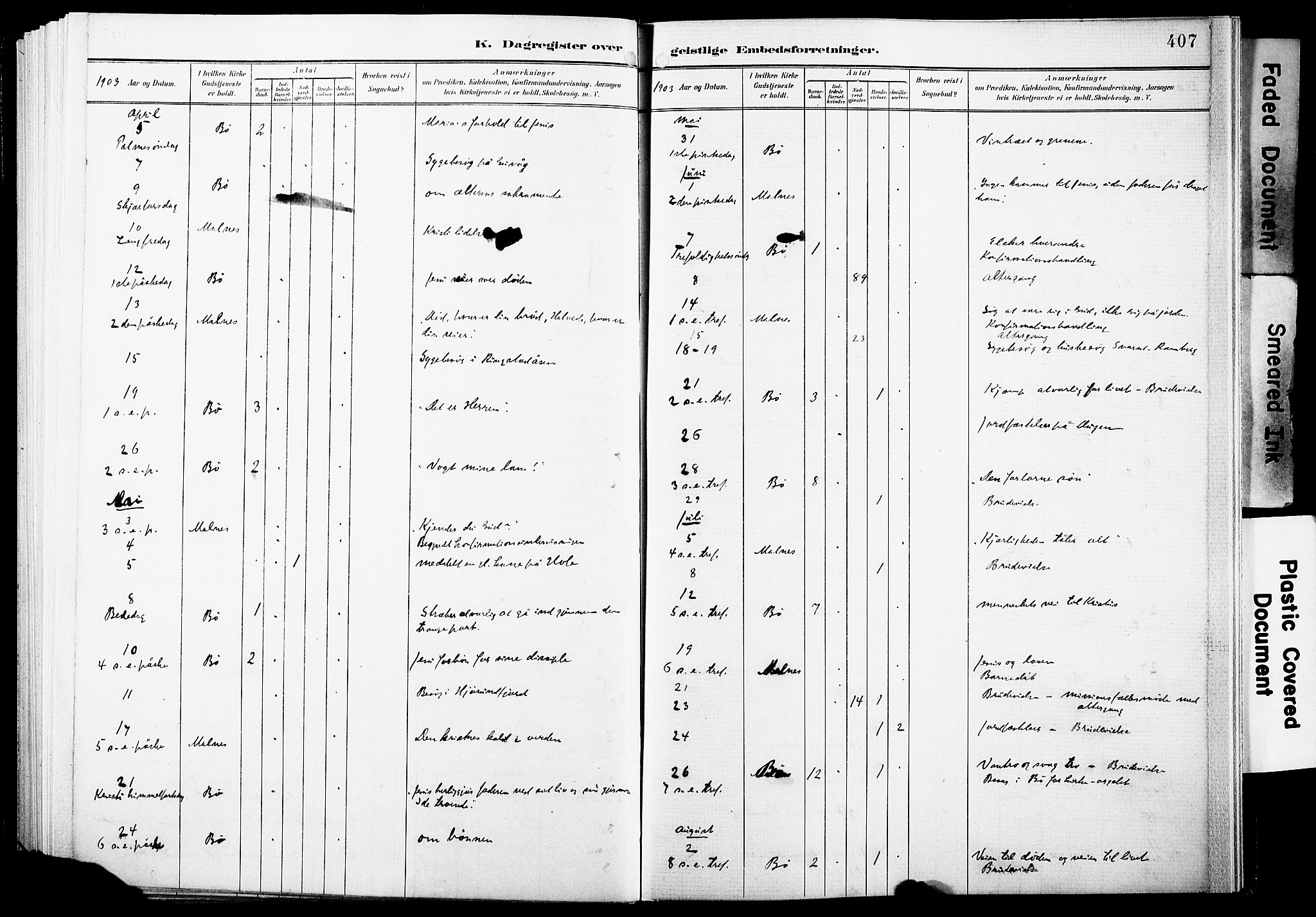 Ministerialprotokoller, klokkerbøker og fødselsregistre - Nordland, AV/SAT-A-1459/891/L1305: Parish register (official) no. 891A10, 1895-1921, p. 407