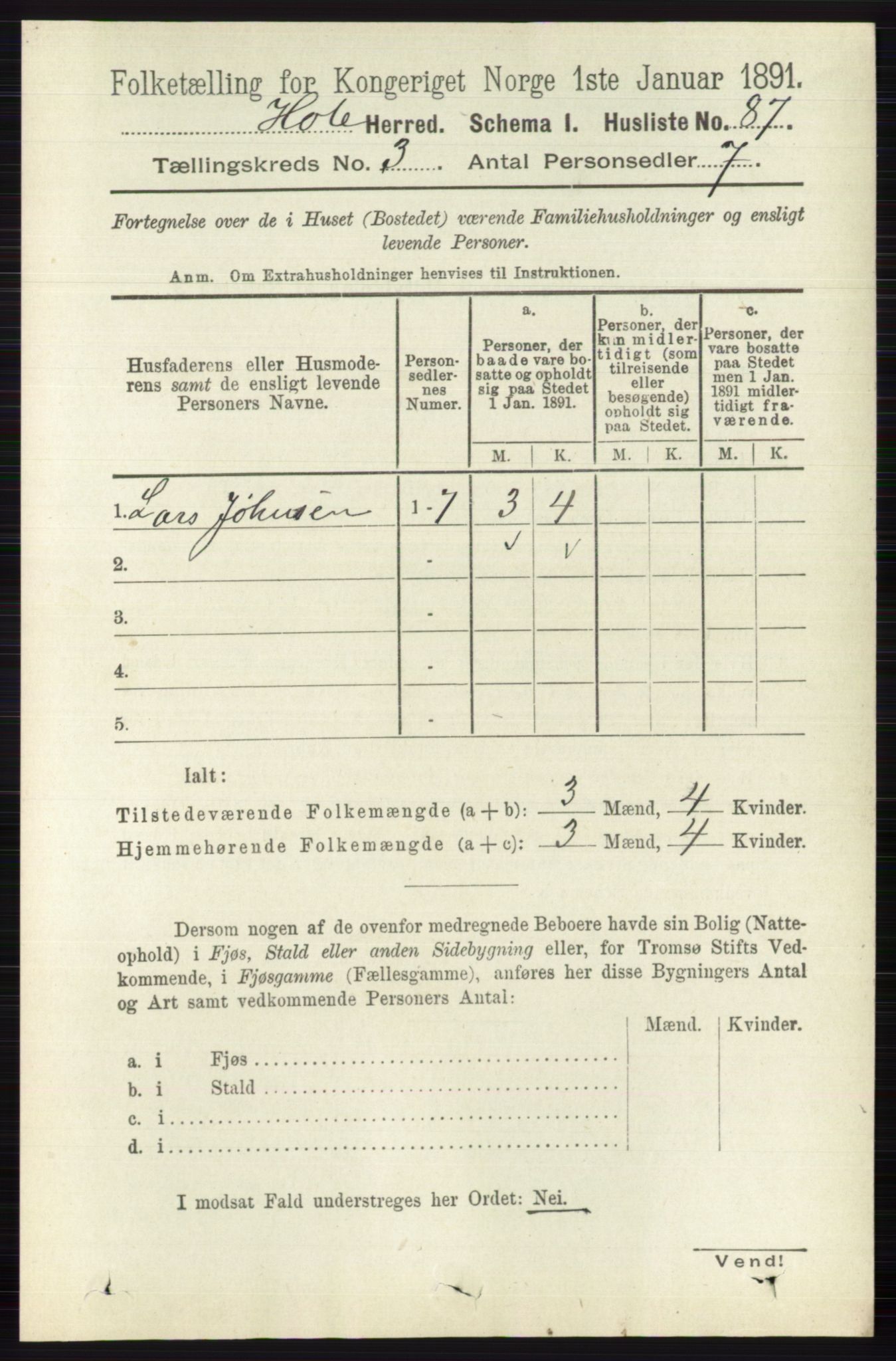 RA, 1891 census for 0612 Hole, 1891, p. 1205