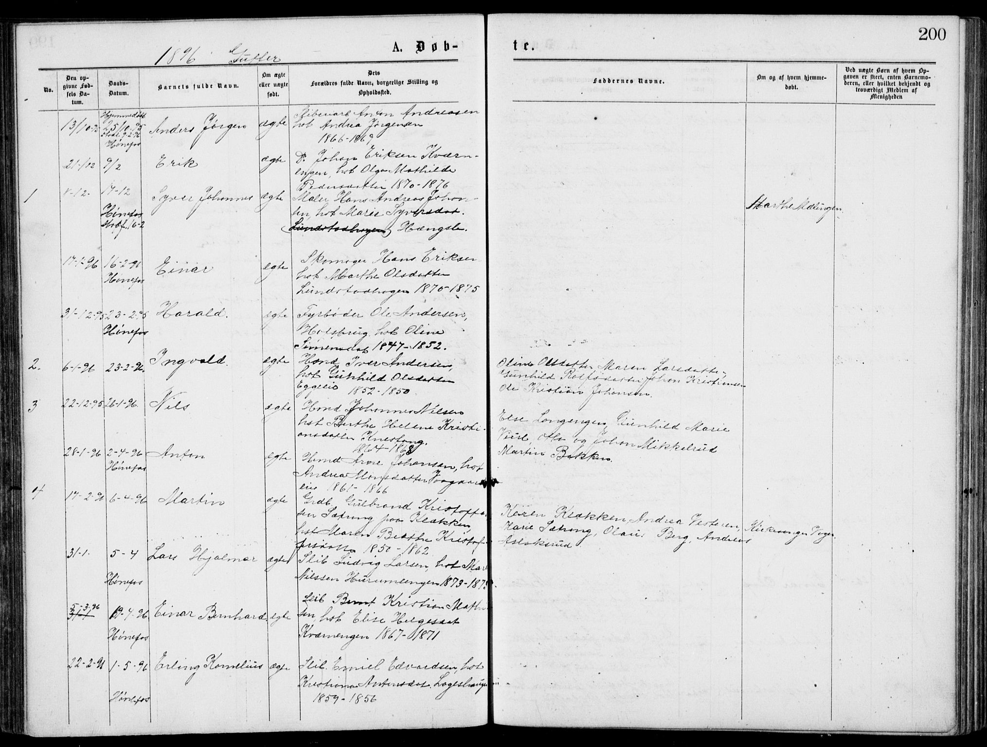 Norderhov kirkebøker, SAKO/A-237/G/Gb/L0001: Parish register (copy) no. II 1, 1876-1899, p. 200