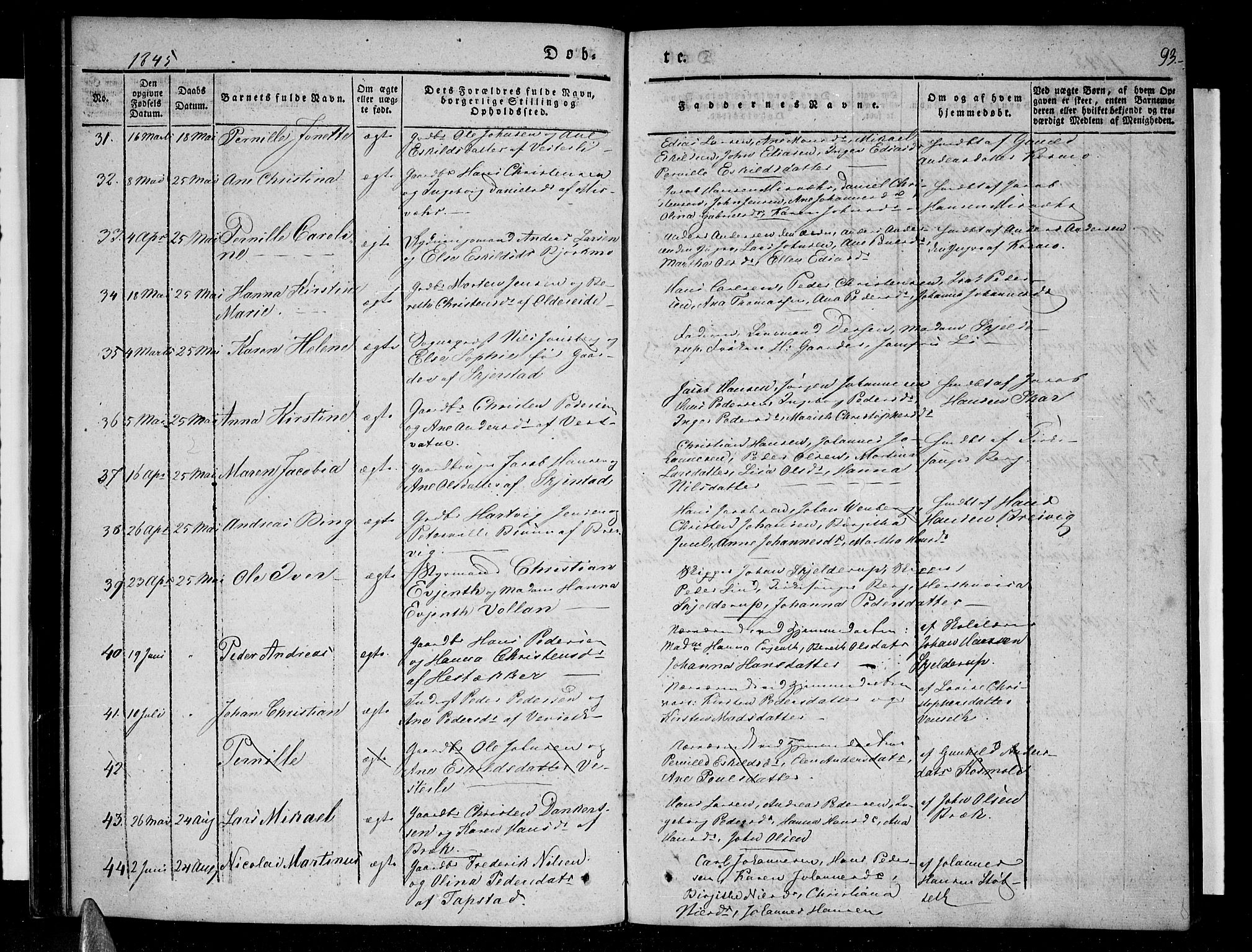 Ministerialprotokoller, klokkerbøker og fødselsregistre - Nordland, SAT/A-1459/852/L0737: Parish register (official) no. 852A07, 1833-1849, p. 93