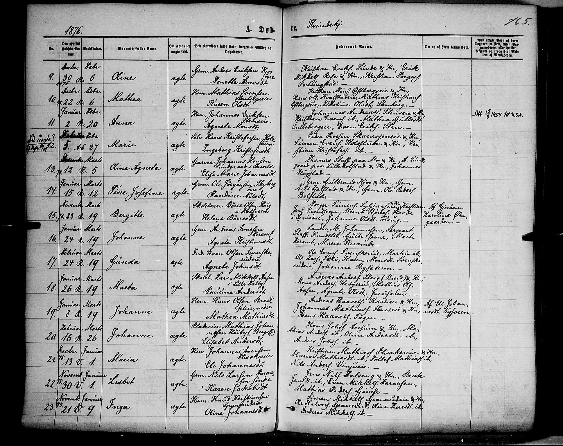 Ringsaker prestekontor, AV/SAH-PREST-014/K/Ka/L0011: Parish register (official) no. 11, 1870-1878, p. 165