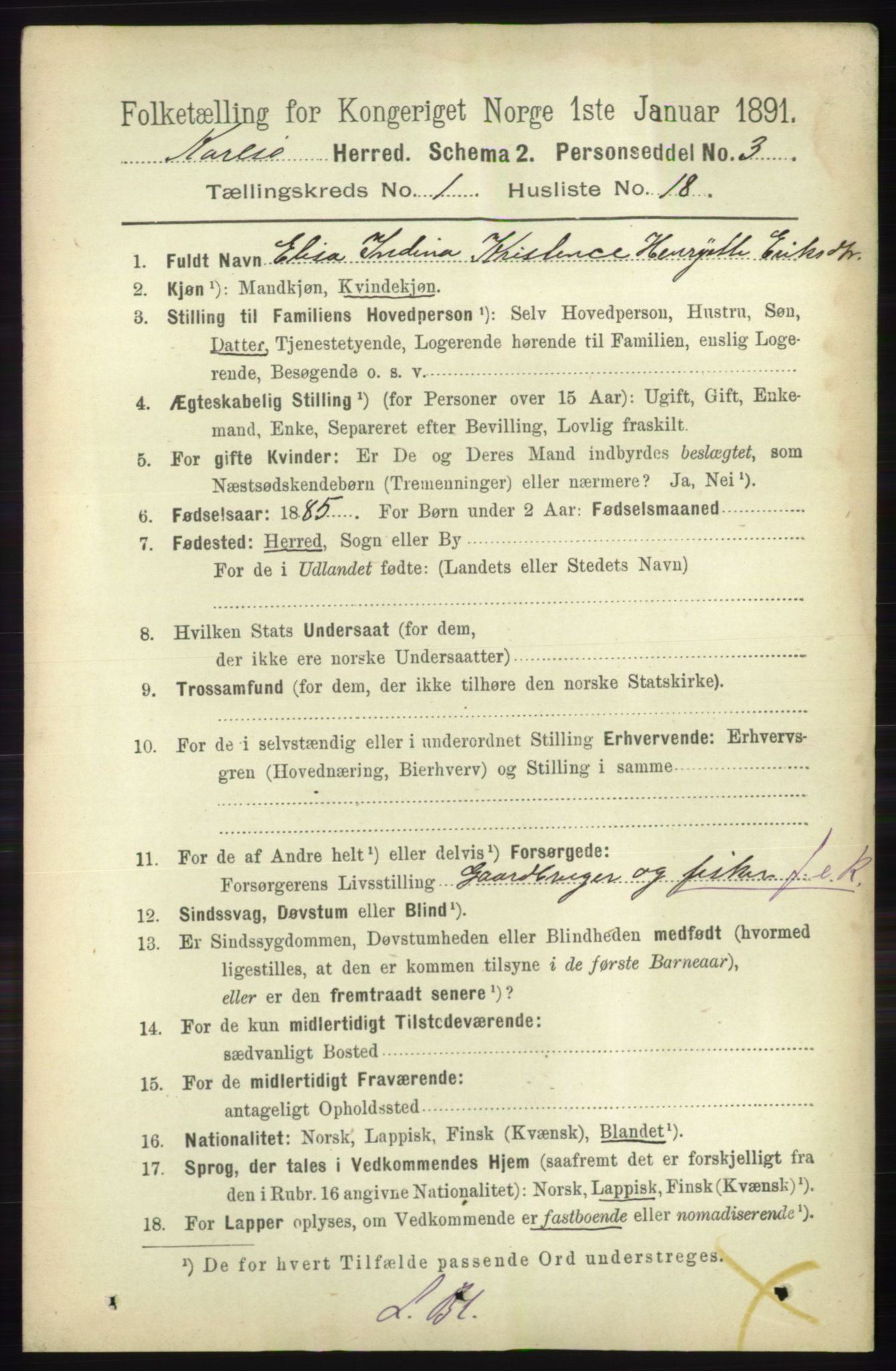 RA, 1891 census for 1936 Karlsøy, 1891, p. 166