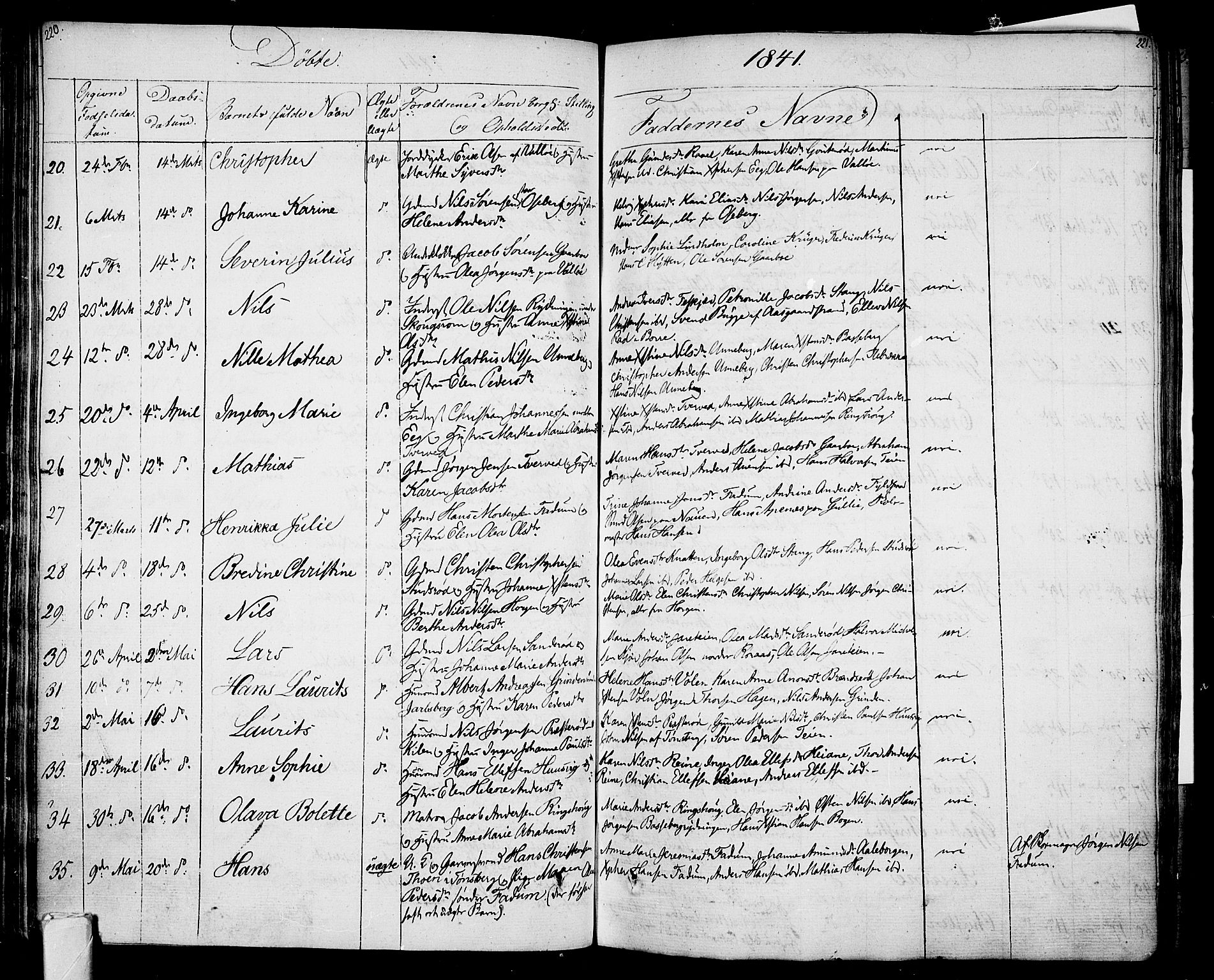 Sem kirkebøker, SAKO/A-5/F/Fa/L0005: Parish register (official) no. I 5, 1825-1842, p. 220-221