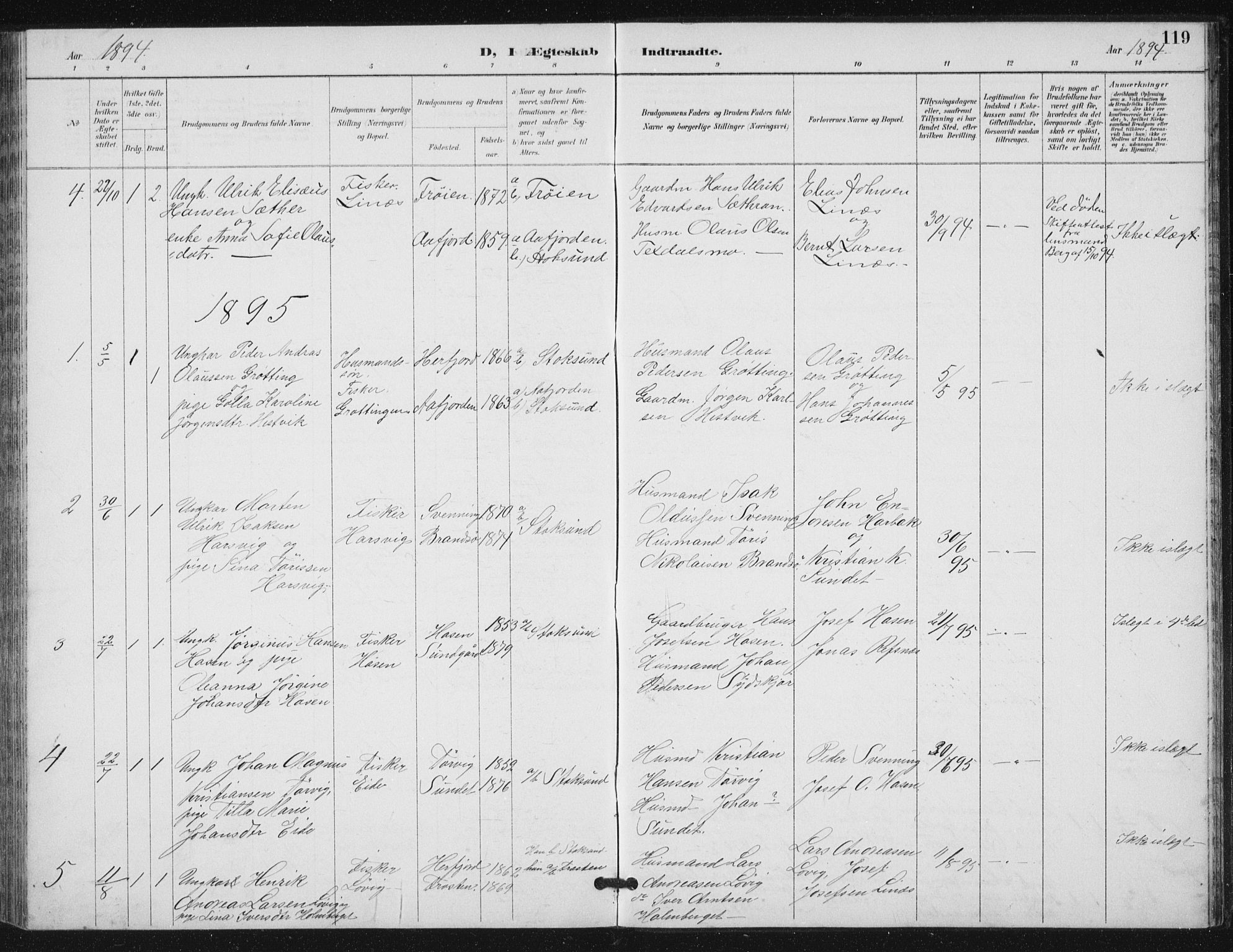 Ministerialprotokoller, klokkerbøker og fødselsregistre - Sør-Trøndelag, SAT/A-1456/656/L0698: Parish register (copy) no. 656C04, 1890-1904, p. 119