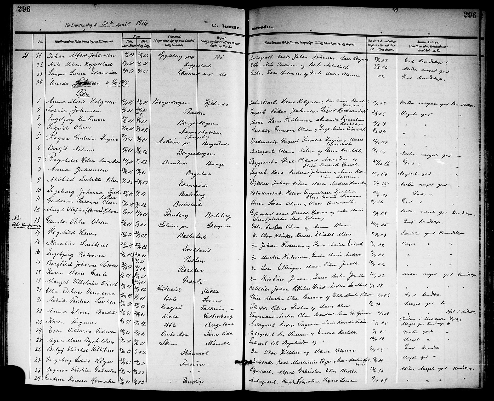 Gjerpen kirkebøker, SAKO/A-265/G/Ga/L0003: Parish register (copy) no. I 3, 1901-1919, p. 296