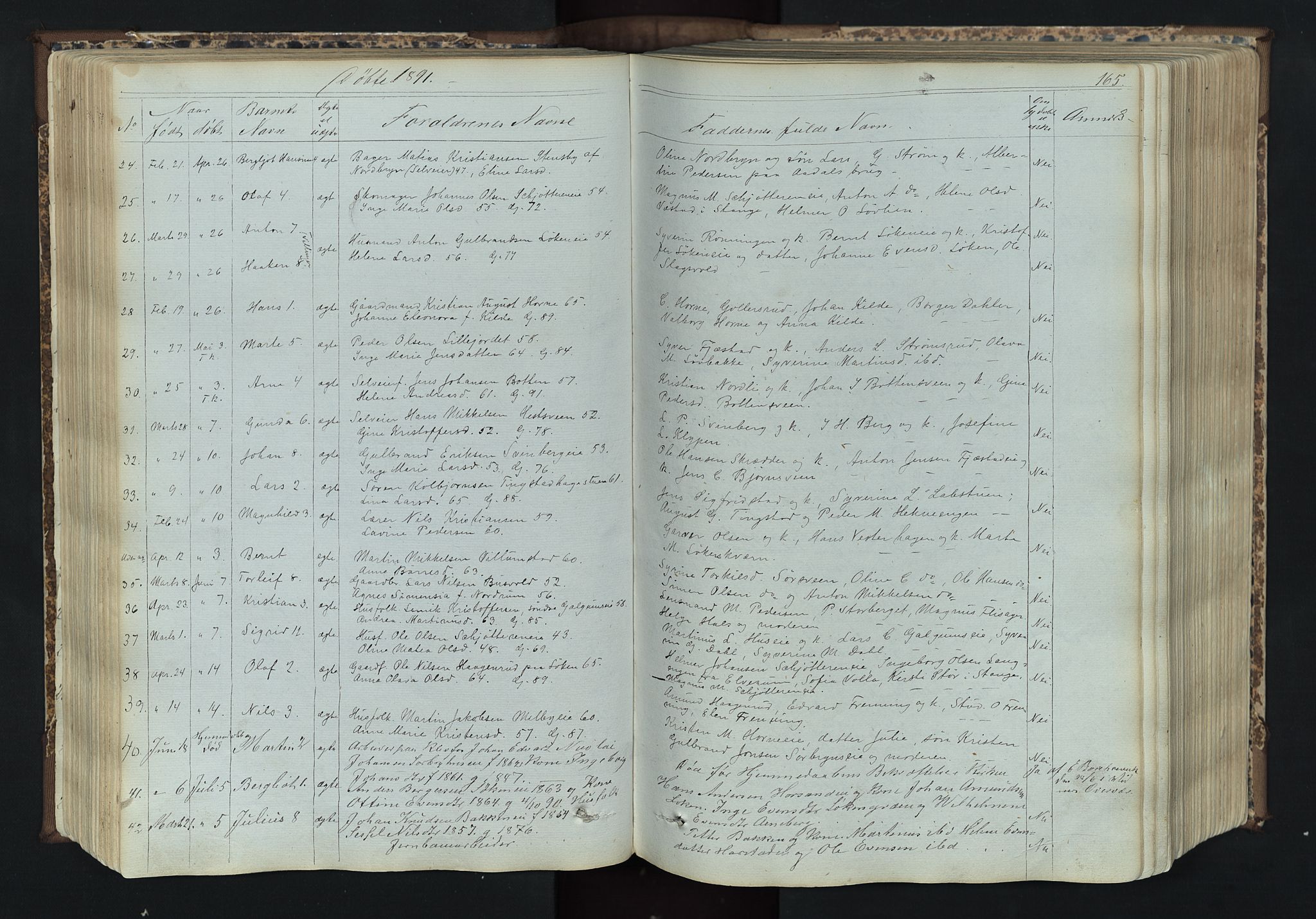 Romedal prestekontor, SAH/PREST-004/L/L0011: Parish register (copy) no. 11, 1867-1895, p. 165