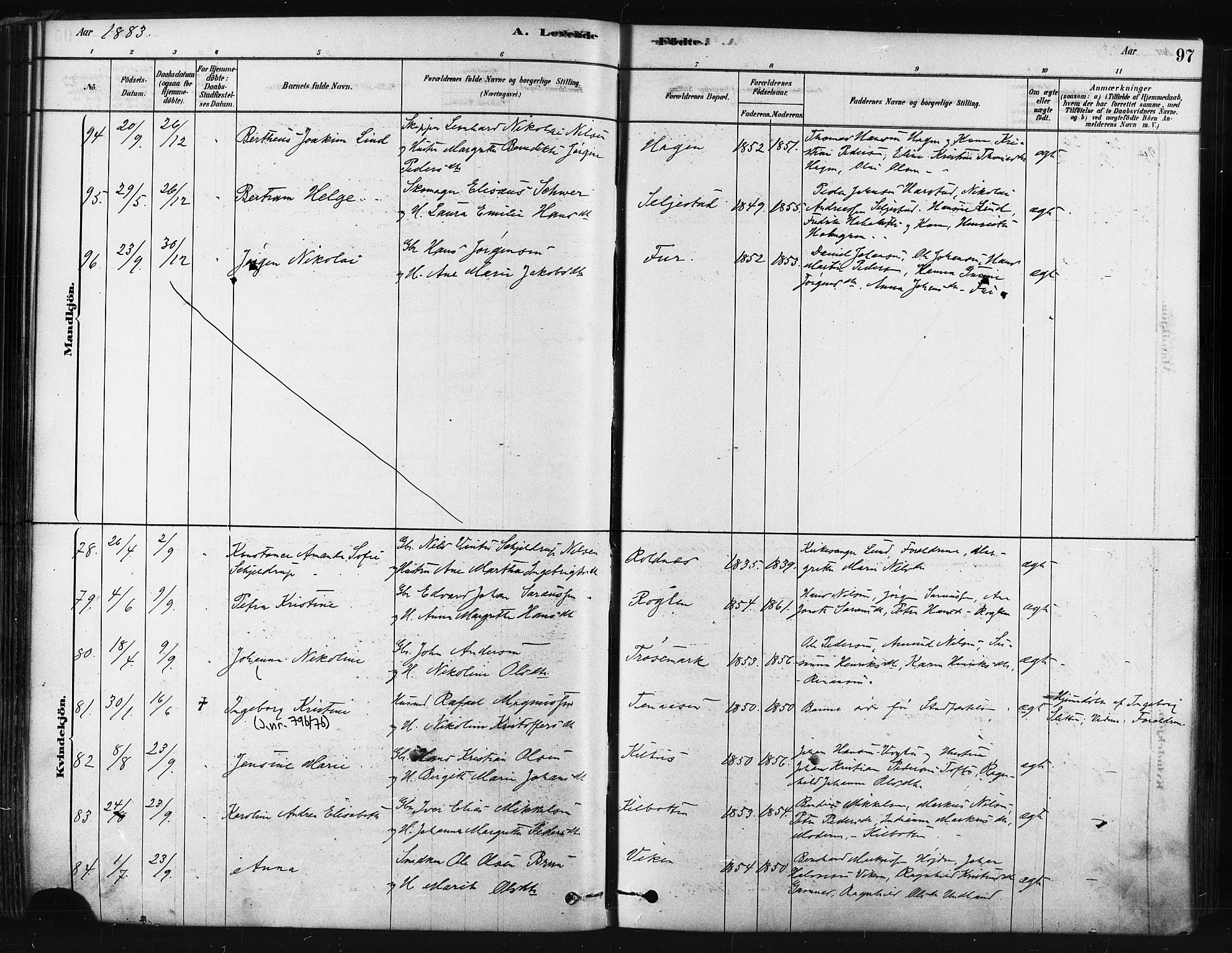 Trondenes sokneprestkontor, SATØ/S-1319/H/Ha/L0014kirke: Parish register (official) no. 14, 1878-1889, p. 97