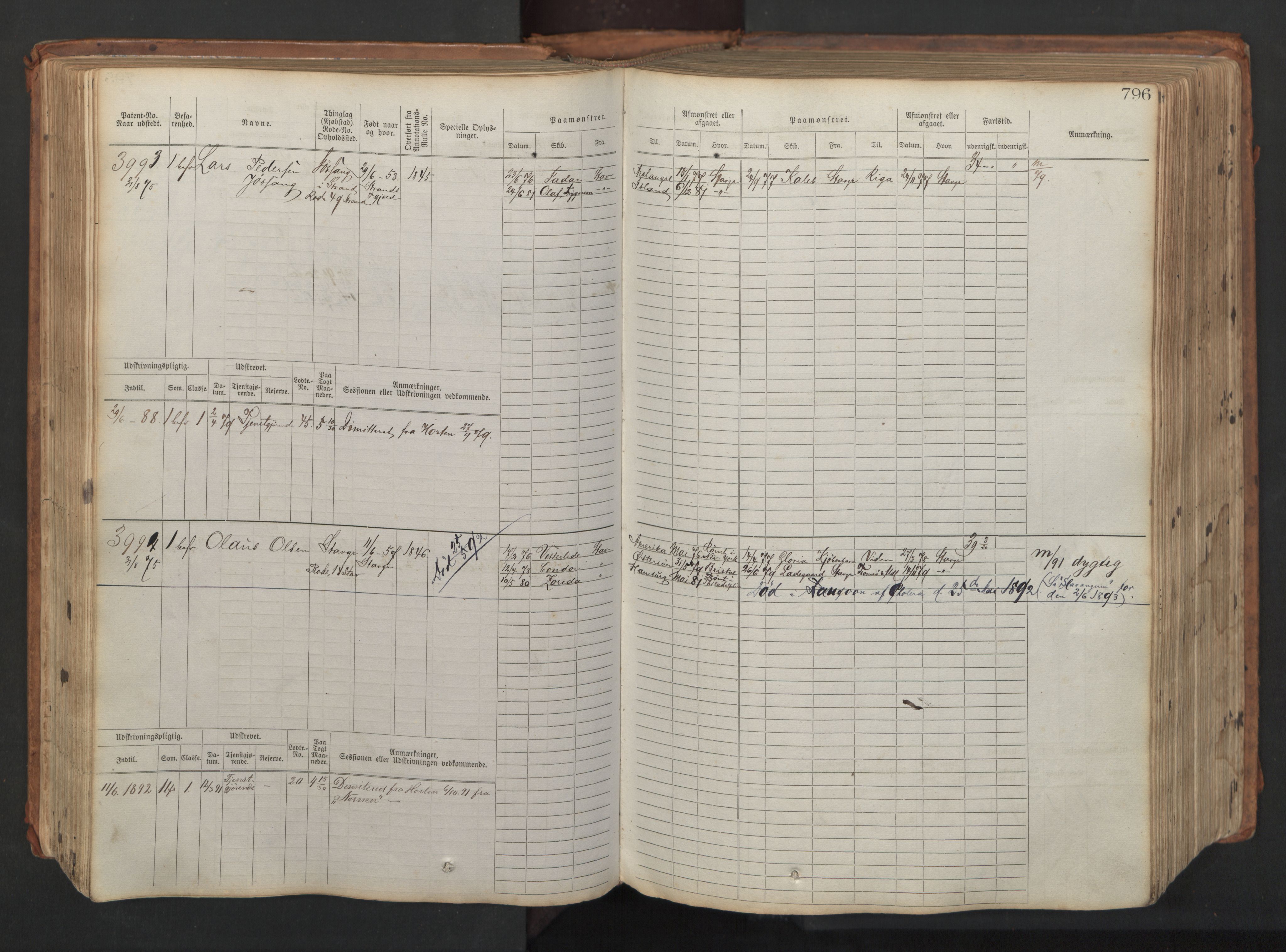 Stavanger sjømannskontor, AV/SAST-A-102006/F/Fb/Fbb/L0008: Sjøfartshovedrulle, patentnr. 3605-4804, 1873, p. 232