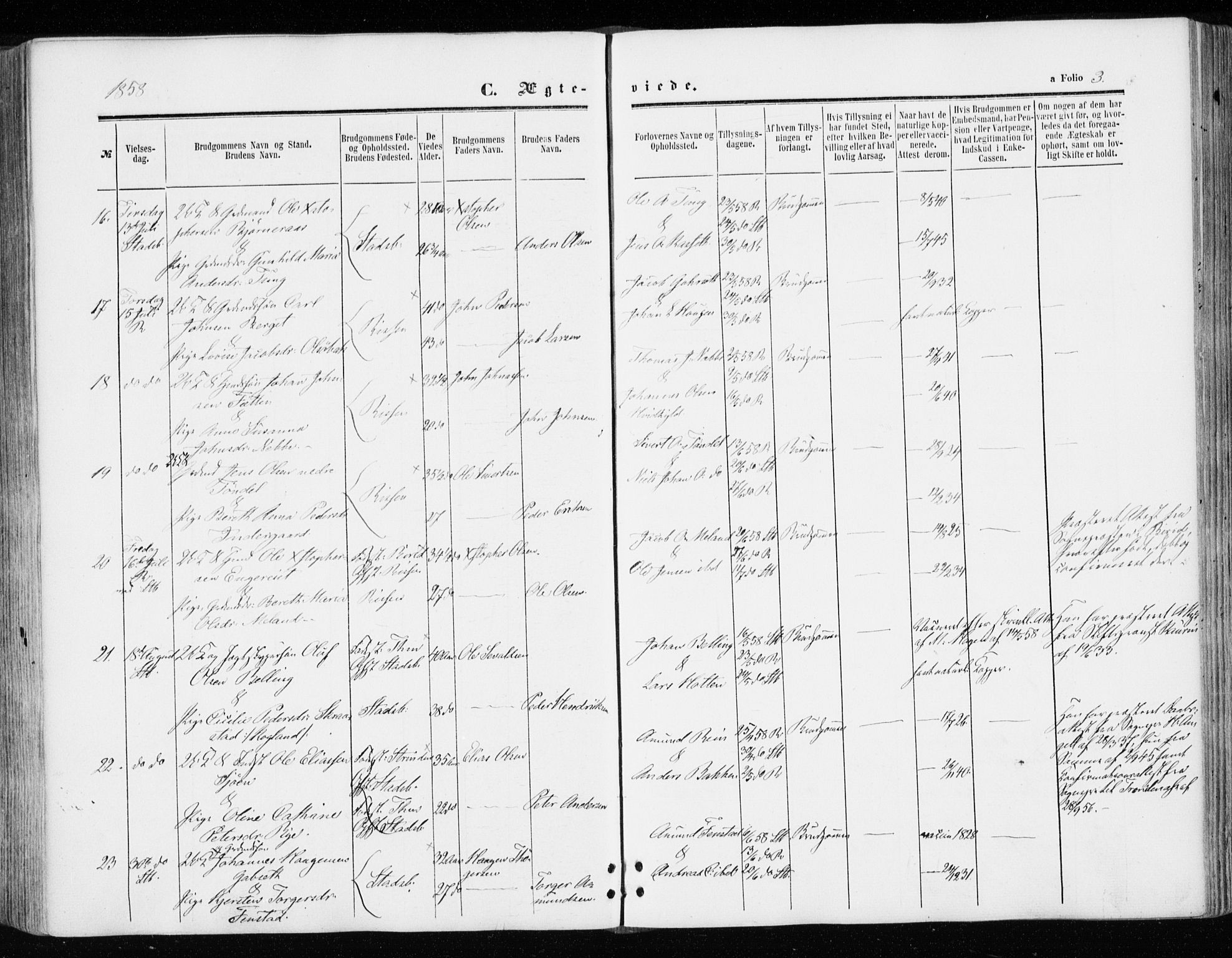 Ministerialprotokoller, klokkerbøker og fødselsregistre - Sør-Trøndelag, SAT/A-1456/646/L0612: Parish register (official) no. 646A10, 1858-1869, p. 3
