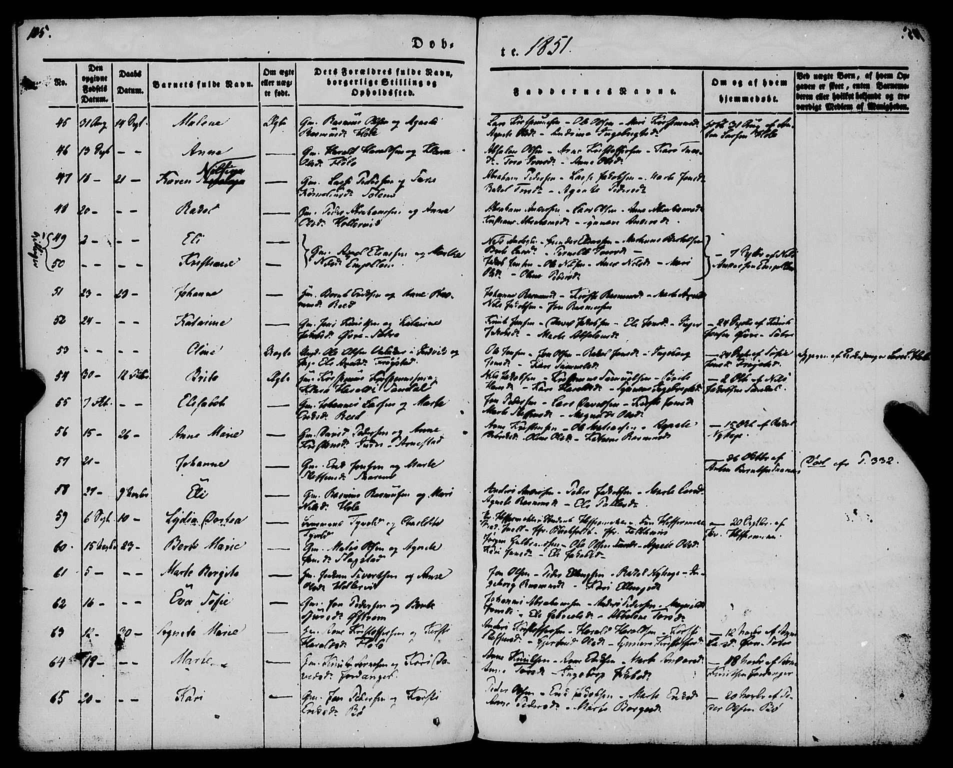 Gloppen sokneprestembete, AV/SAB-A-80101/H/Haa/Haaa/L0008: Parish register (official) no. A 8, 1837-1855, p. 105