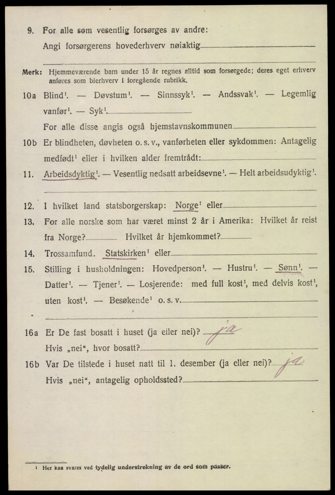 SAK, 1920 census for Bygland, 1920, p. 2518