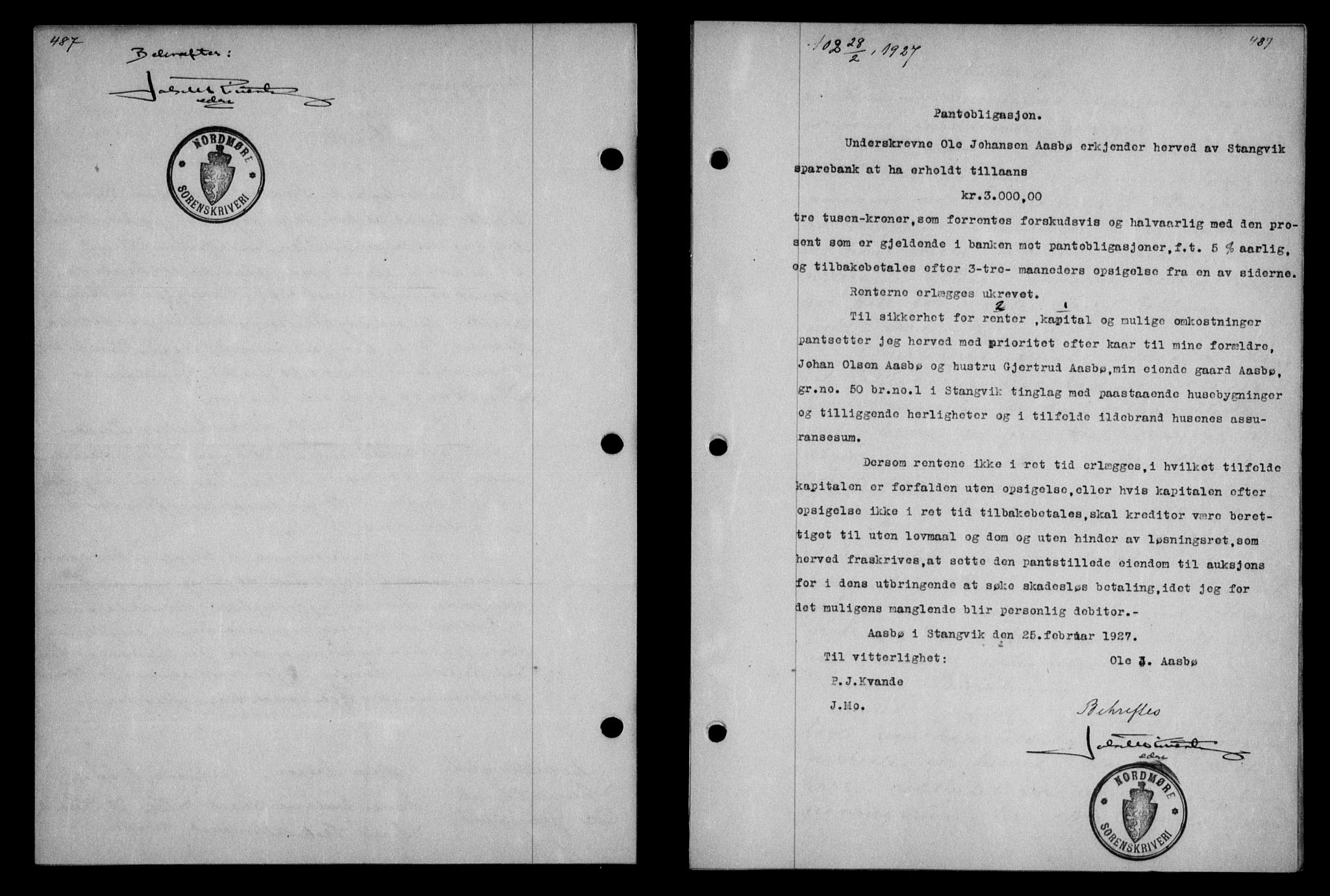 Nordmøre sorenskriveri, AV/SAT-A-4132/1/2/2Ca/L0061: Mortgage book no. 51, 1926-1927, Deed date: 28.02.1927