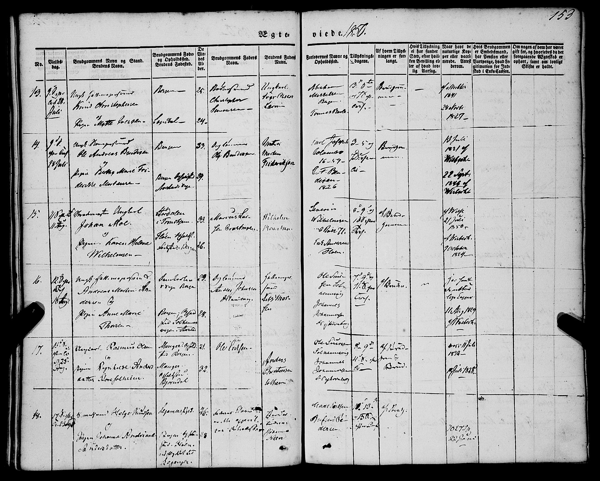 St. Jørgens hospital og Årstad sokneprestembete, AV/SAB-A-99934: Parish register (official) no. A 4, 1844-1863, p. 153