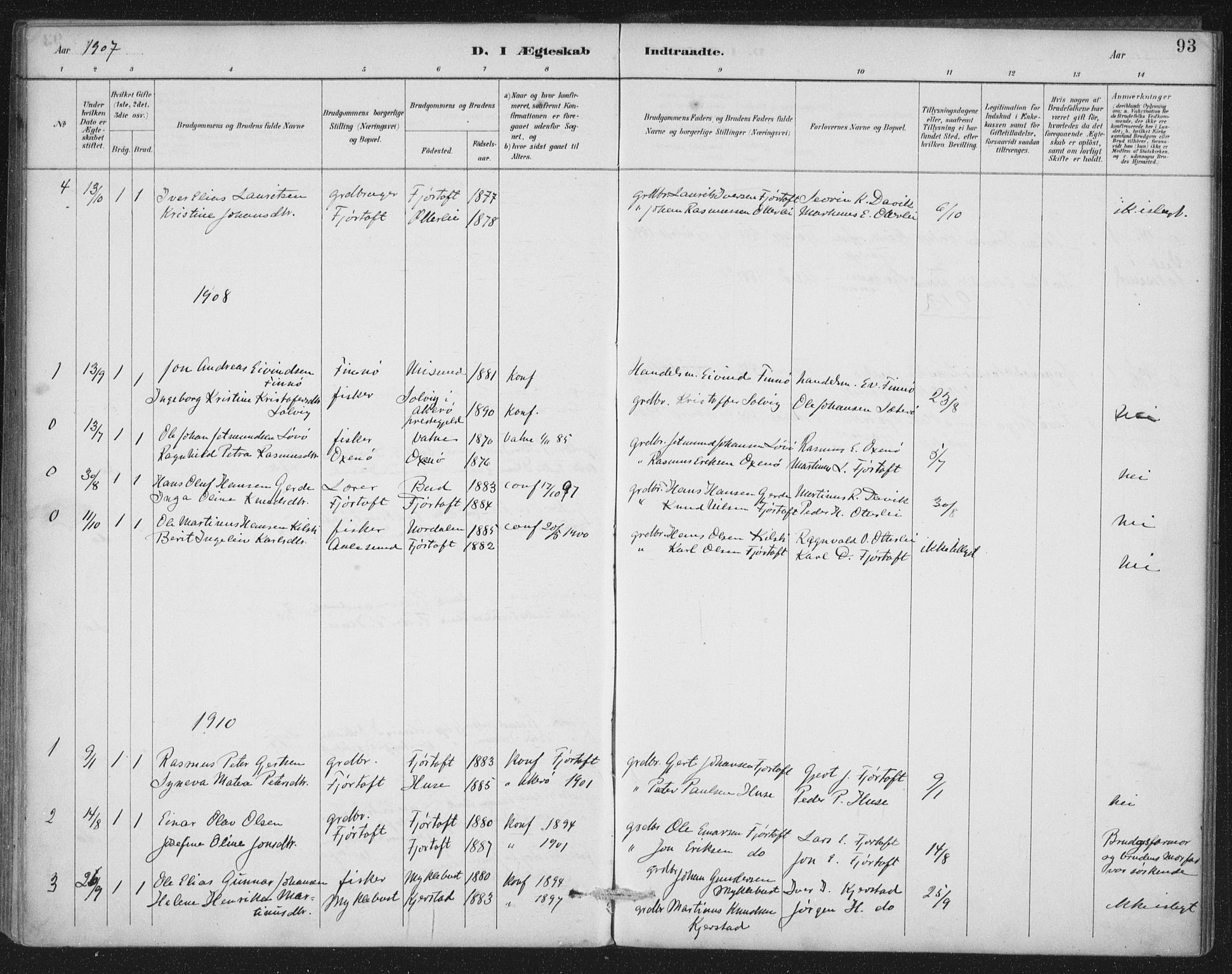 Ministerialprotokoller, klokkerbøker og fødselsregistre - Møre og Romsdal, SAT/A-1454/538/L0522: Parish register (official) no. 538A01, 1884-1913, p. 93