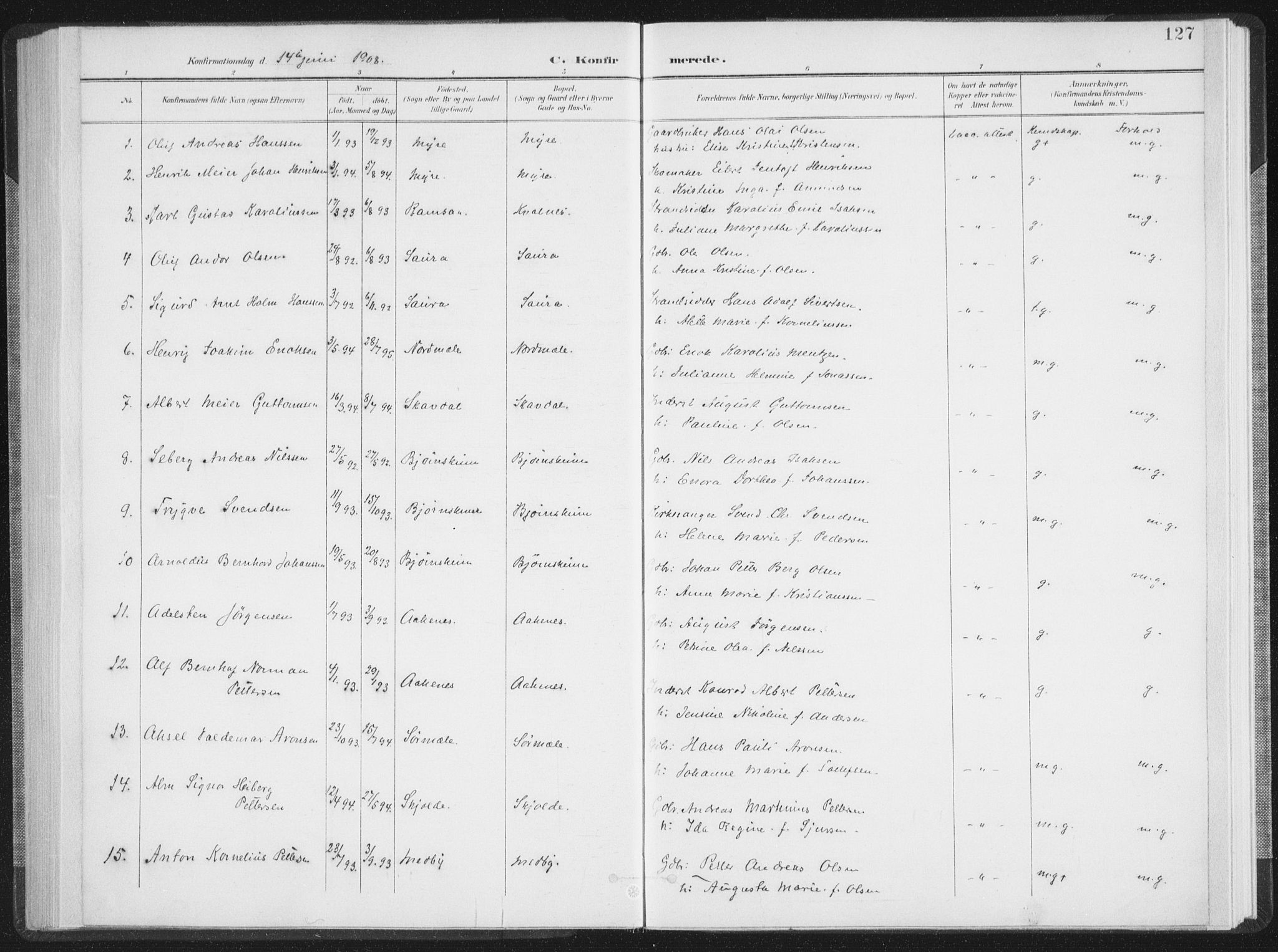 Ministerialprotokoller, klokkerbøker og fødselsregistre - Nordland, SAT/A-1459/897/L1400: Parish register (official) no. 897A07, 1897-1908, p. 127