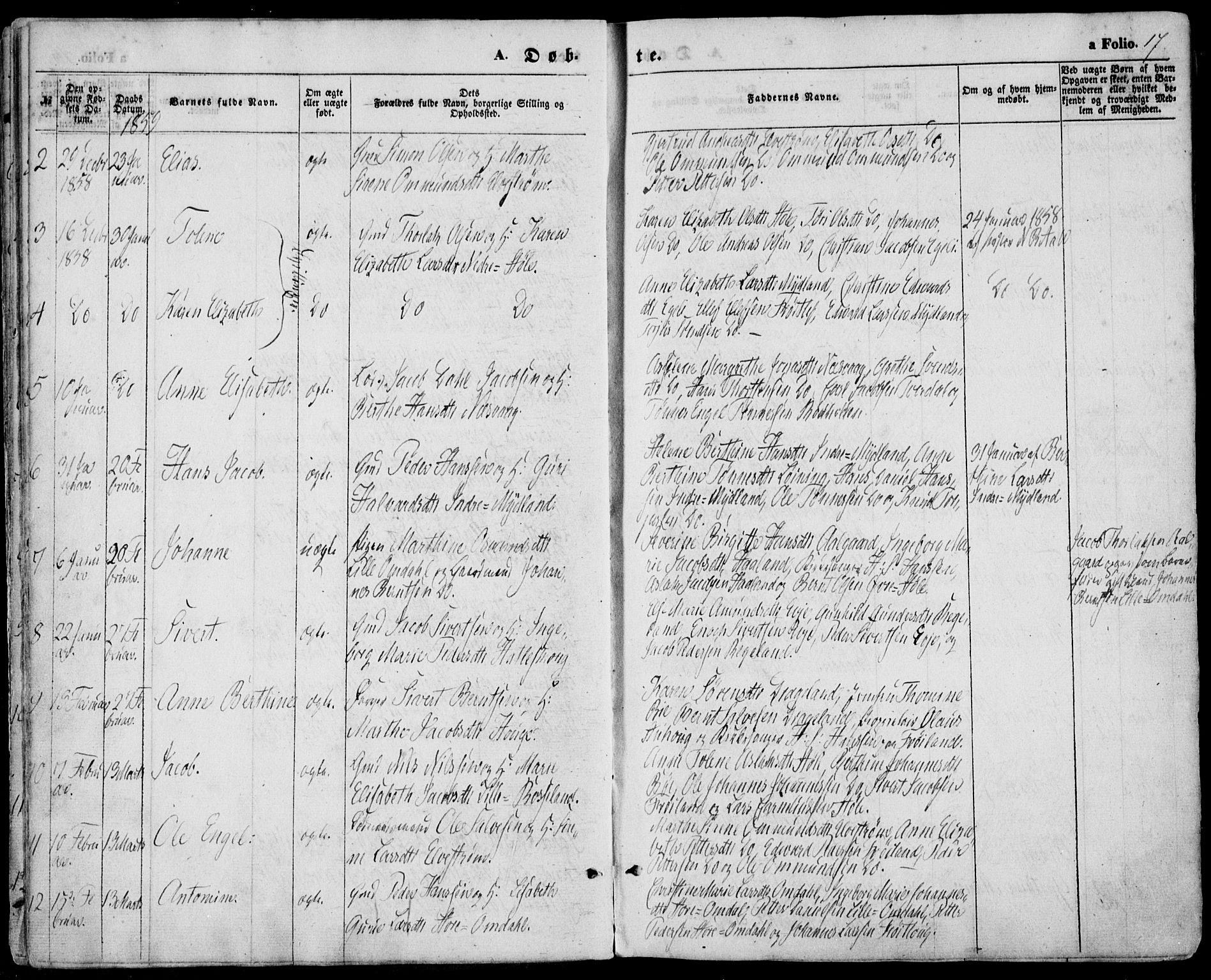 Sokndal sokneprestkontor, AV/SAST-A-101808: Parish register (official) no. A 9, 1857-1874, p. 17