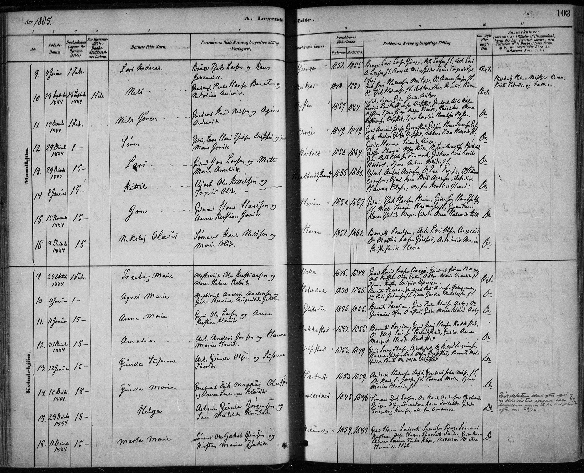 Bamble kirkebøker, SAKO/A-253/F/Fa/L0007: Parish register (official) no. I 7, 1878-1888, p. 103