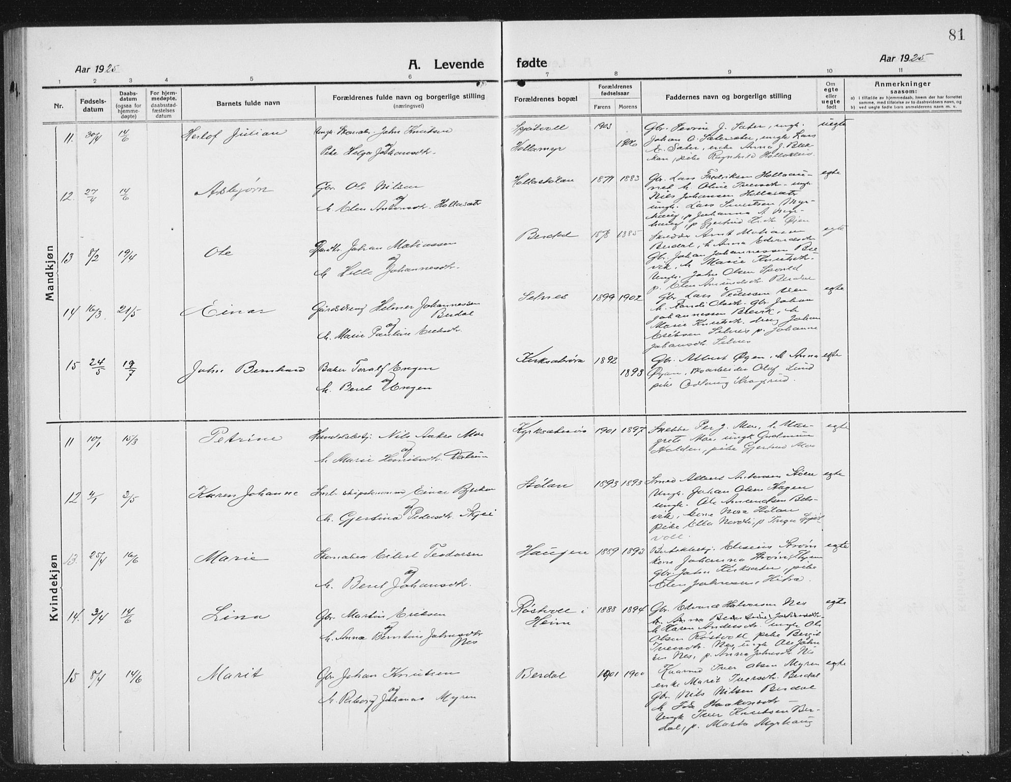 Ministerialprotokoller, klokkerbøker og fødselsregistre - Sør-Trøndelag, AV/SAT-A-1456/630/L0506: Parish register (copy) no. 630C04, 1914-1933, p. 81