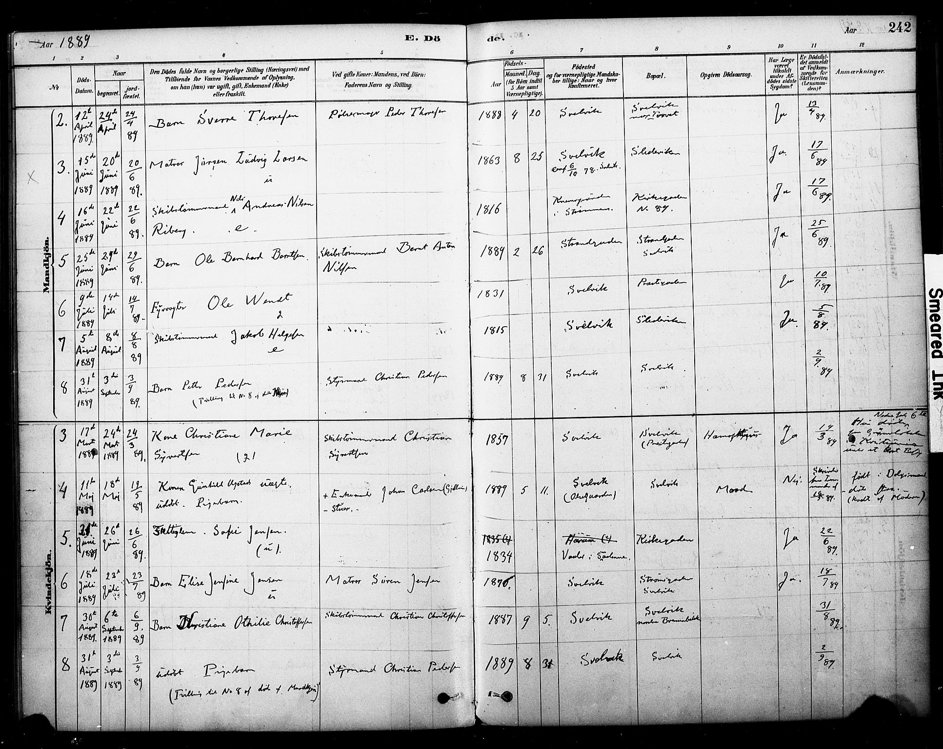 Strømm kirkebøker, AV/SAKO-A-322/F/Fb/L0001: Parish register (official) no. II 1, 1878-1899, p. 242