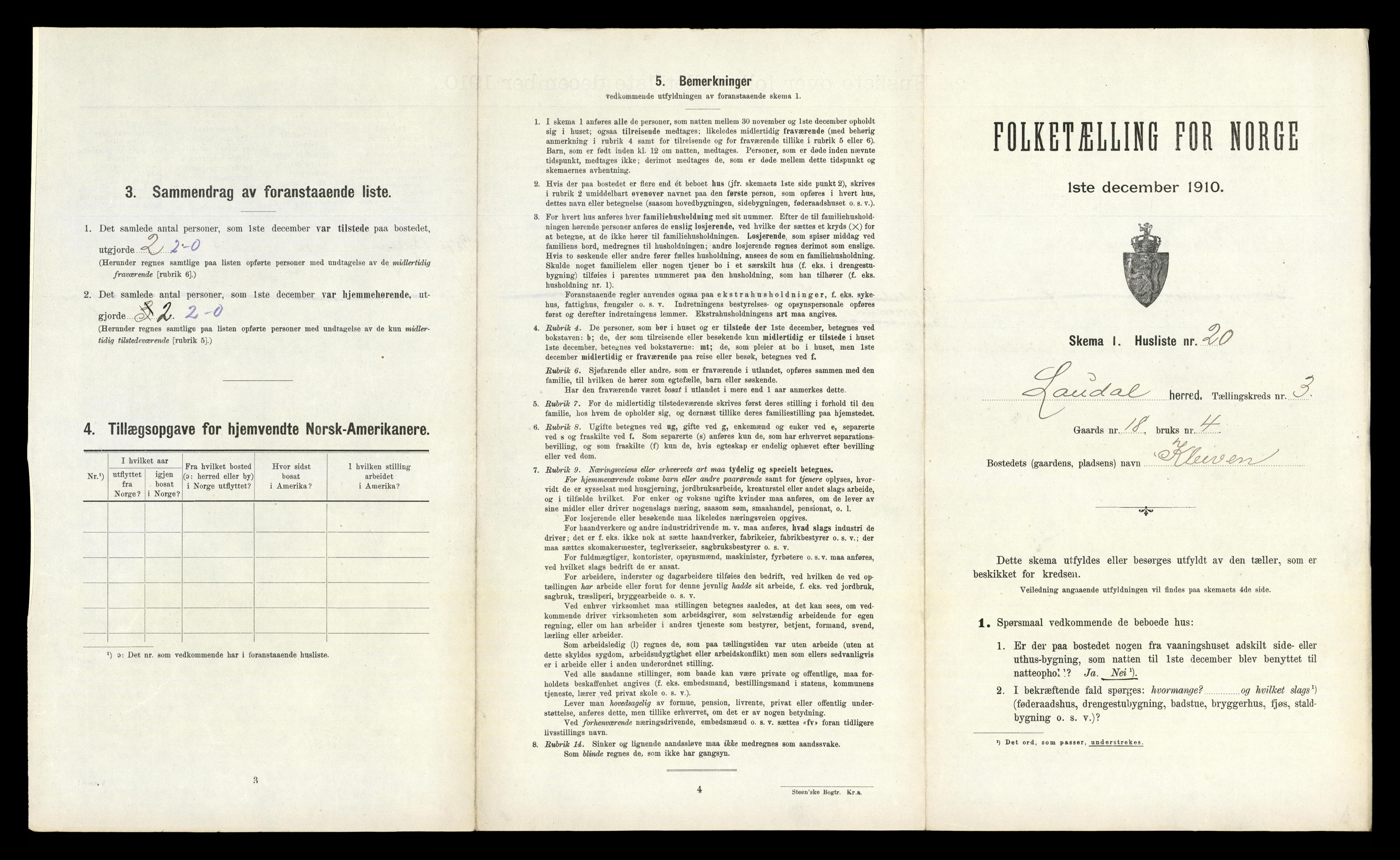 RA, 1910 census for Laudal, 1910, p. 273