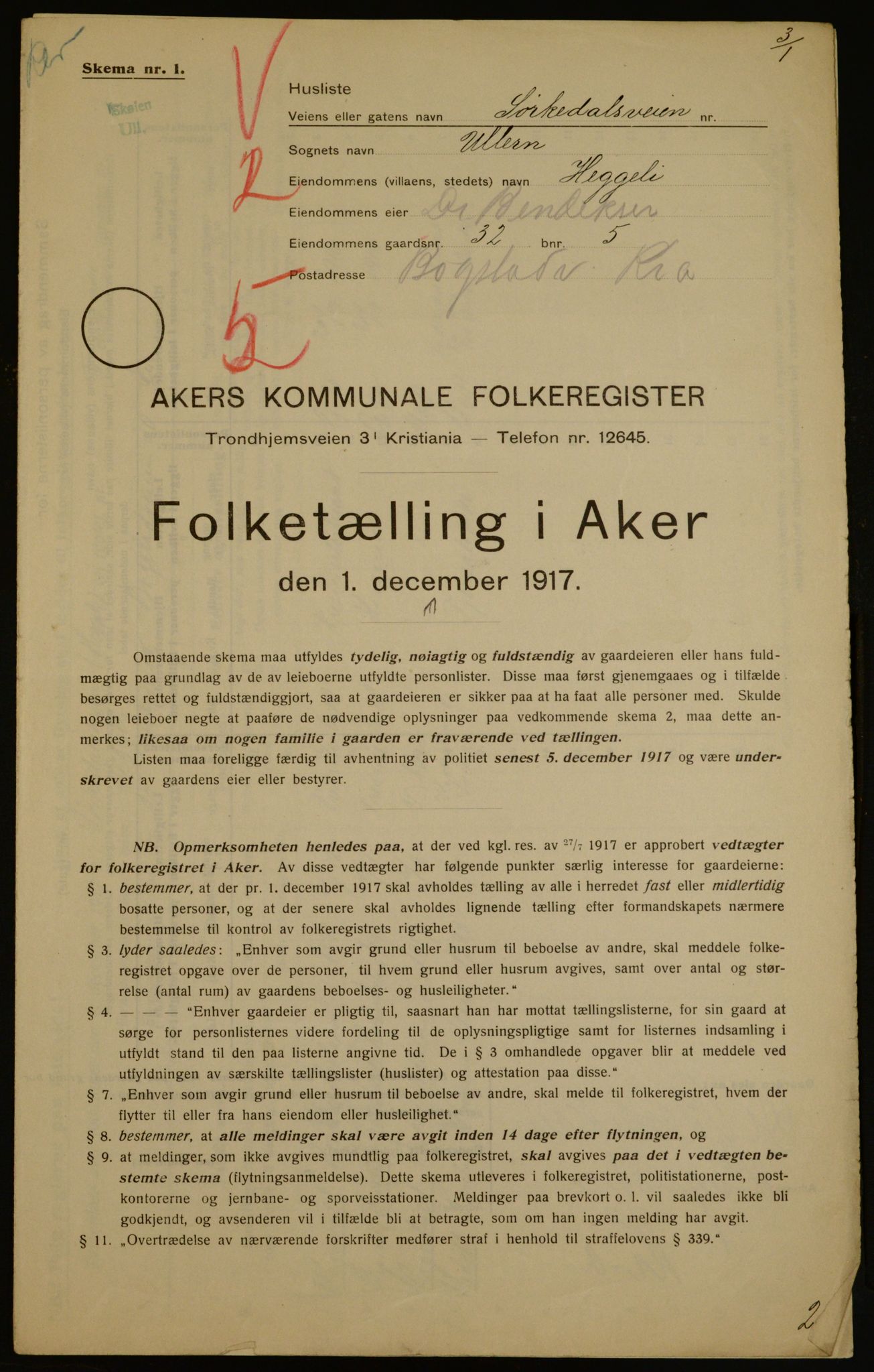 OBA, Municipal Census 1917 for Aker, 1917, p. 12