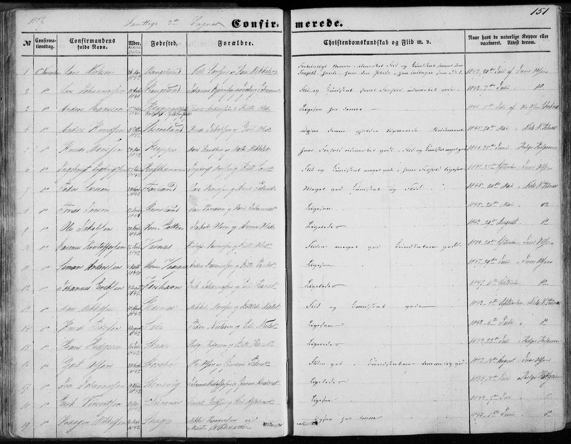 Sund sokneprestembete, SAB/A-99930: Parish register (official) no. A 14, 1850-1866, p. 151