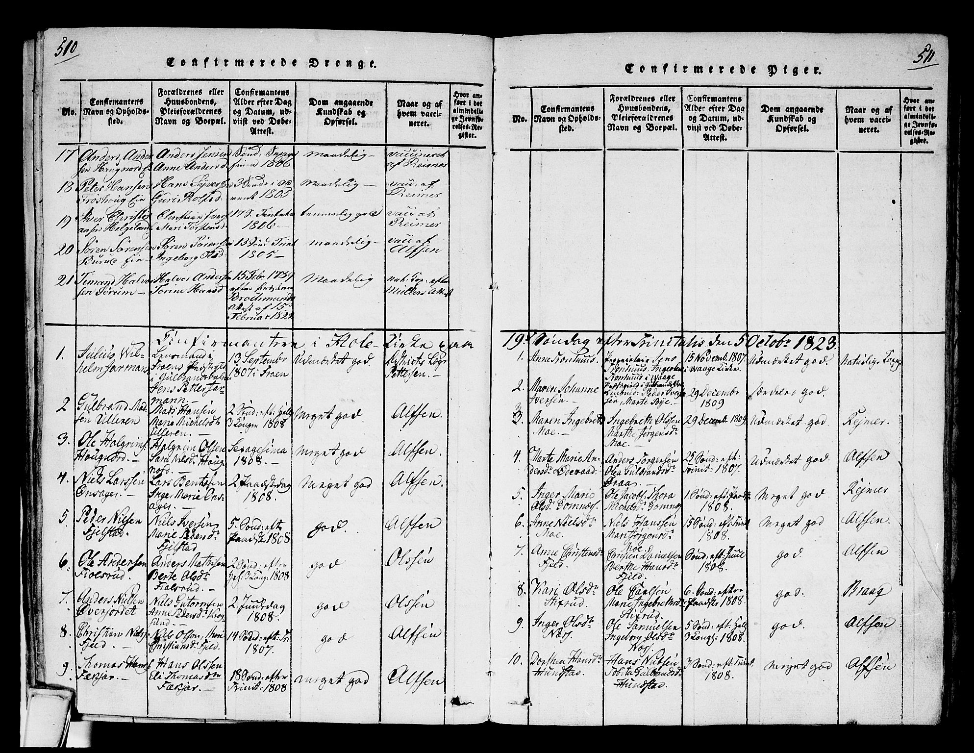 Hole kirkebøker, SAKO/A-228/F/Fa/L0004: Parish register (official) no. I 4, 1814-1833, p. 510-511