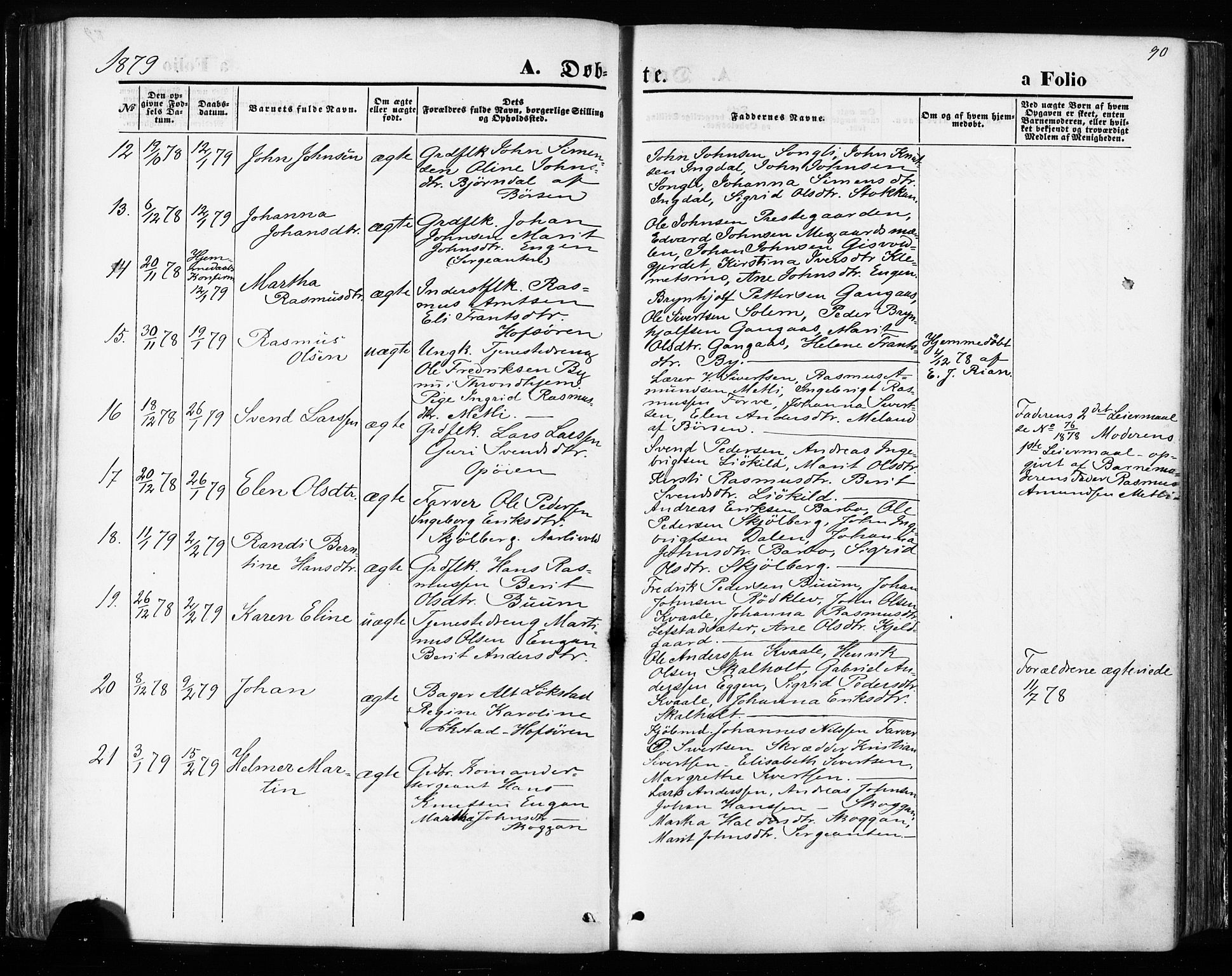 Ministerialprotokoller, klokkerbøker og fødselsregistre - Sør-Trøndelag, SAT/A-1456/668/L0807: Parish register (official) no. 668A07, 1870-1880, p. 90