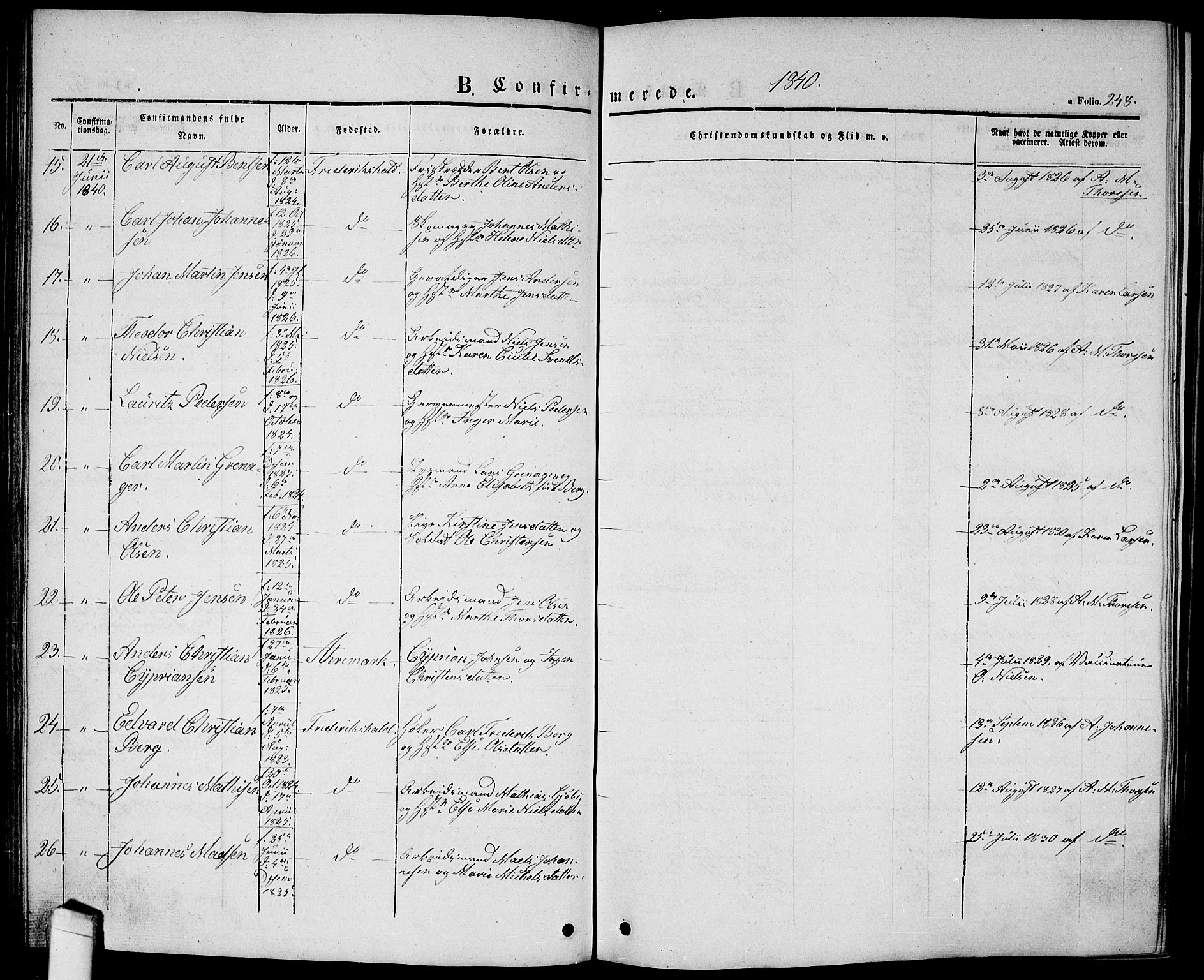 Halden prestekontor Kirkebøker, AV/SAO-A-10909/G/Ga/L0003: Parish register (copy) no. 3, 1834-1844, p. 248