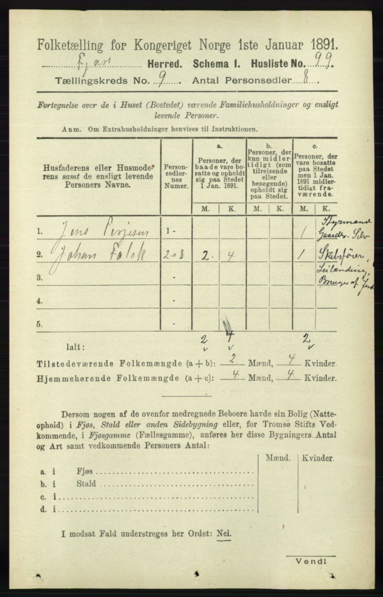 RA, 1891 census for 0923 Fjære, 1891, p. 4196