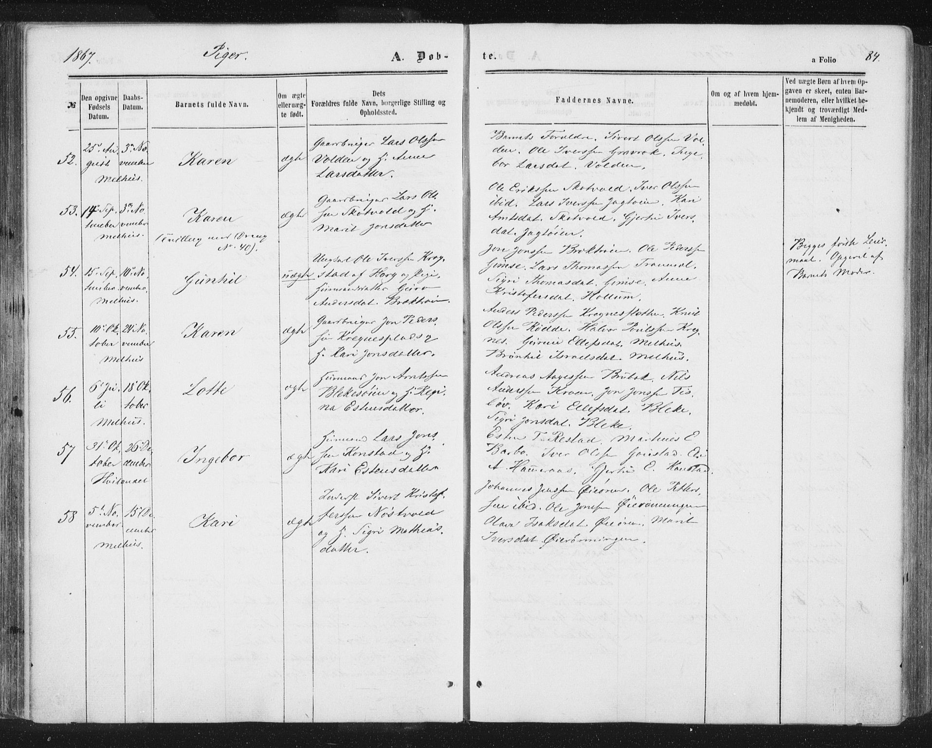 Ministerialprotokoller, klokkerbøker og fødselsregistre - Sør-Trøndelag, SAT/A-1456/691/L1077: Parish register (official) no. 691A09, 1862-1873, p. 84