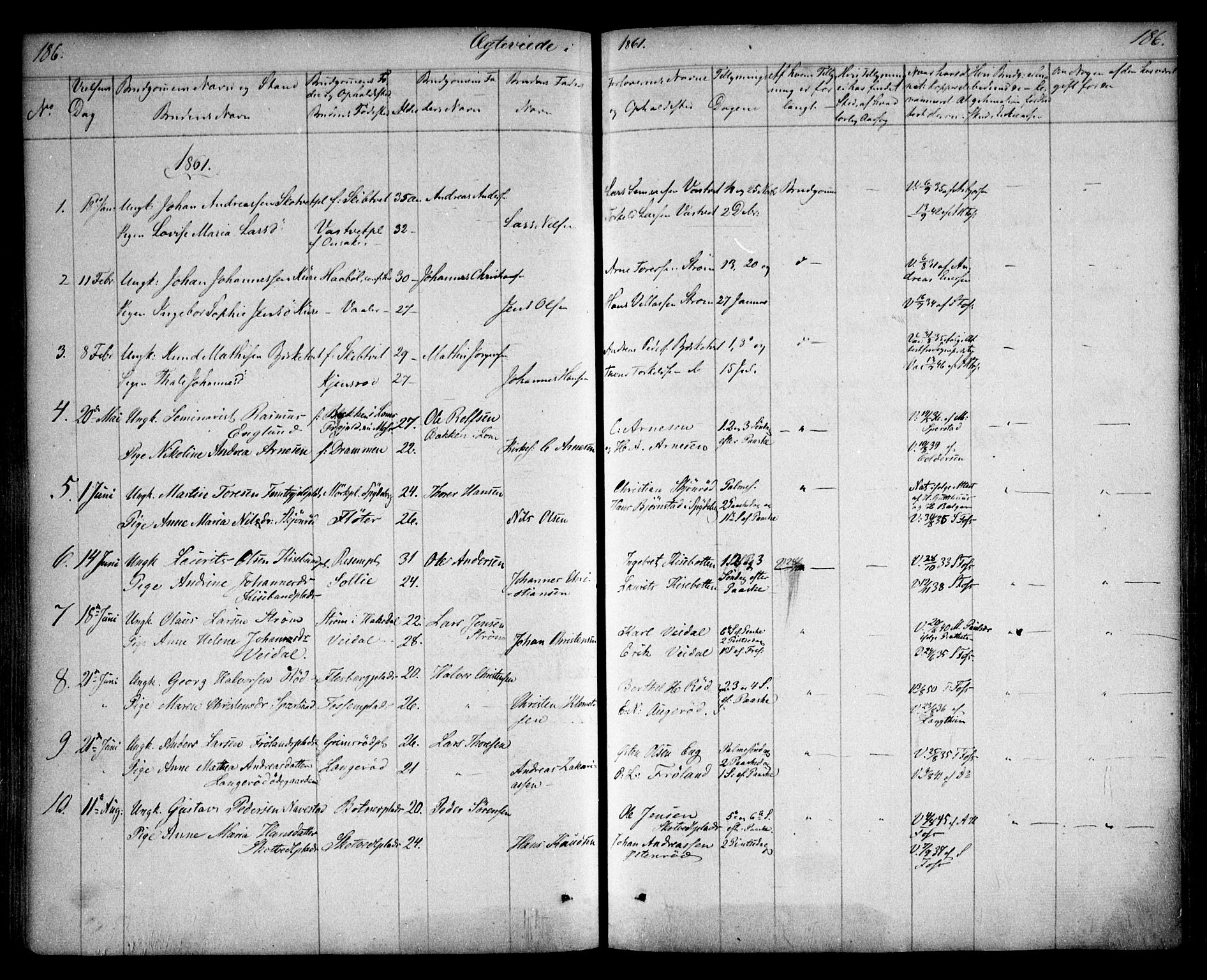 Våler prestekontor Kirkebøker, AV/SAO-A-11083/F/Fa/L0006: Parish register (official) no. I 6, 1840-1861, p. 186