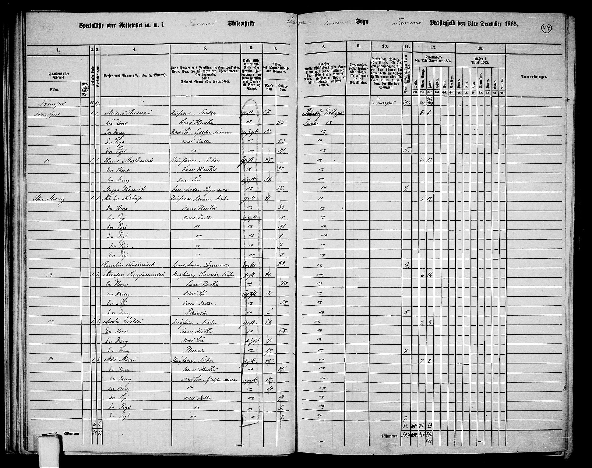 RA, 1865 census for Tana, 1865, p. 37