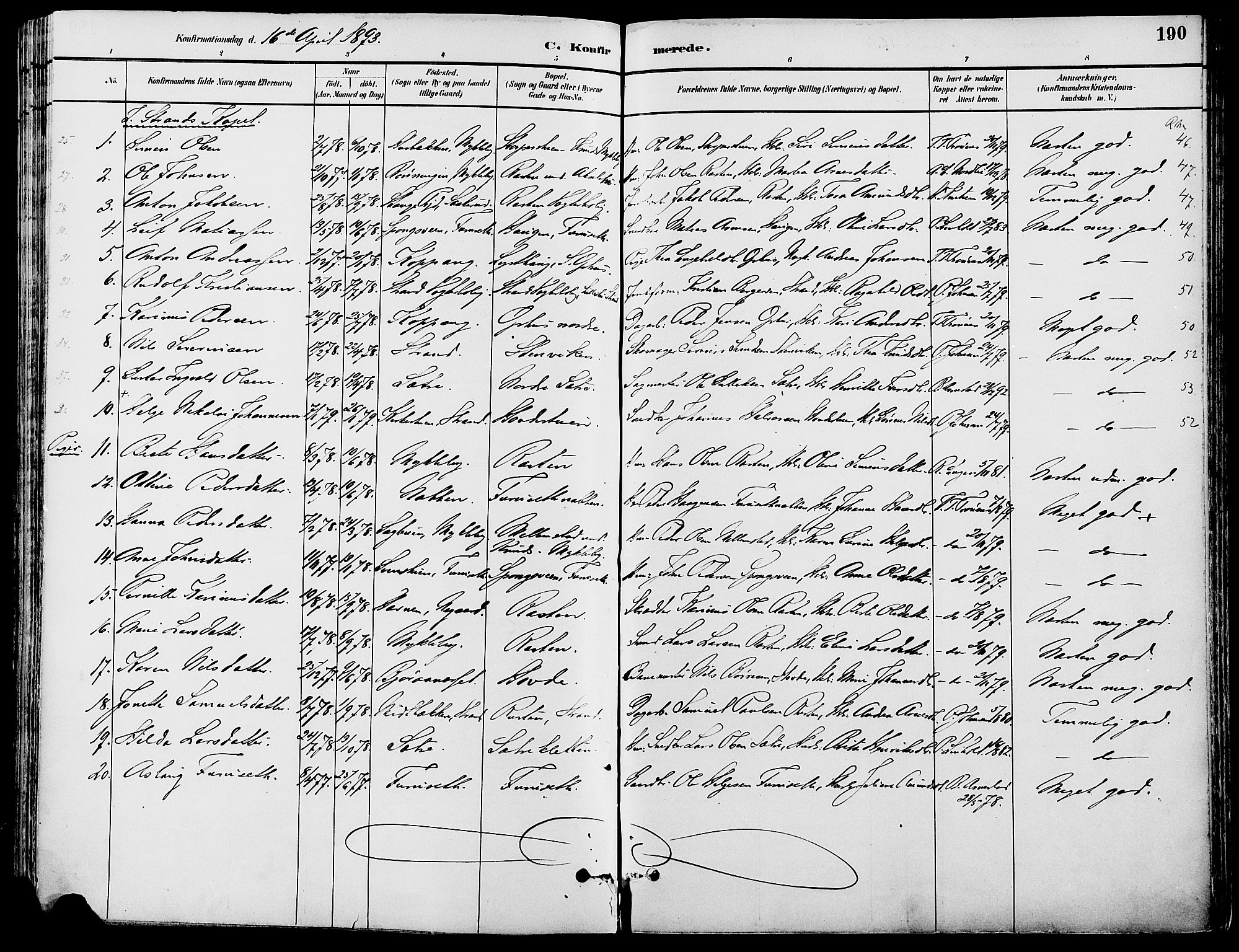 Stor-Elvdal prestekontor, SAH/PREST-052/H/Ha/Haa/L0002: Parish register (official) no. 2, 1882-1907, p. 190