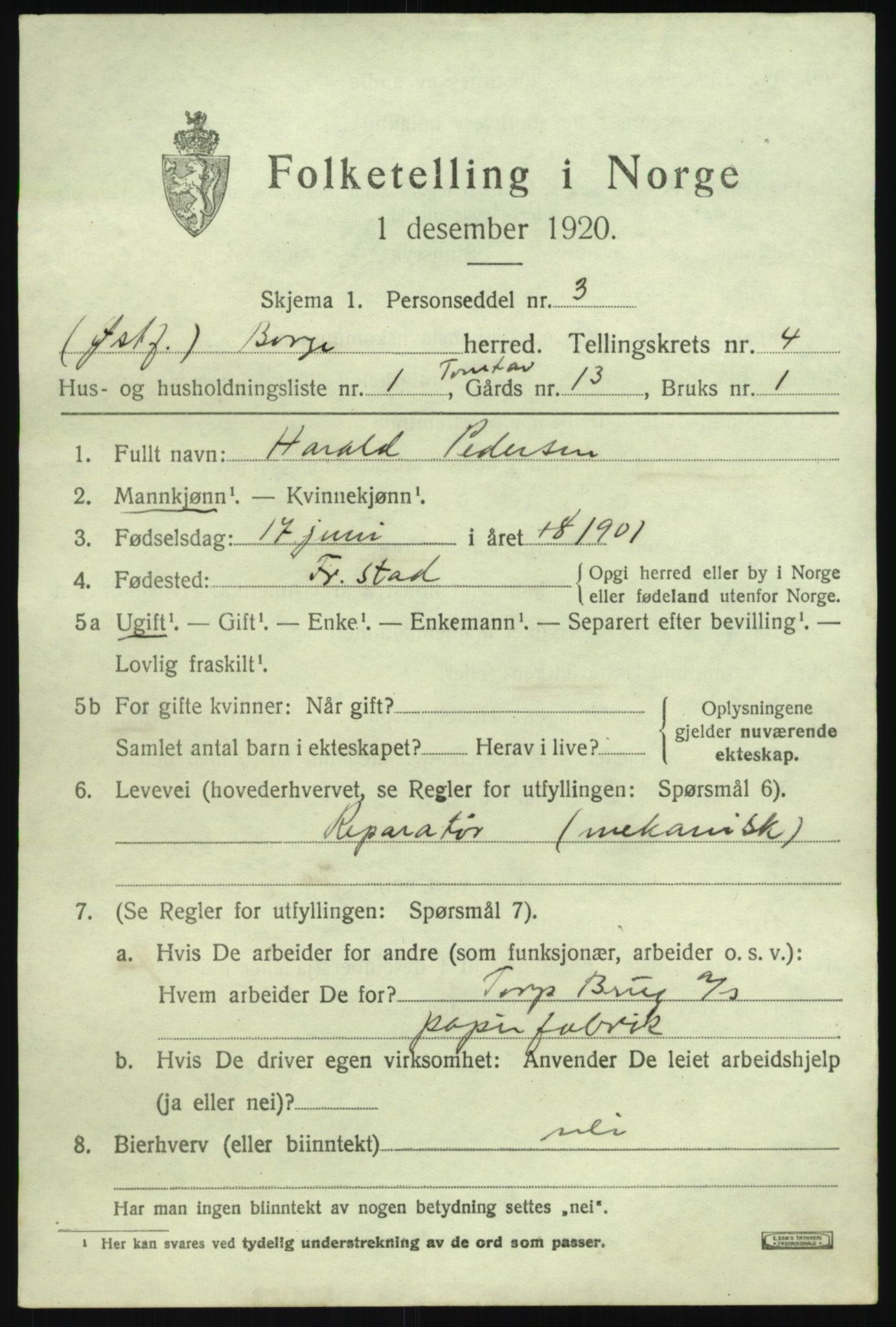 SAO, 1920 census for Borge, 1920, p. 7783