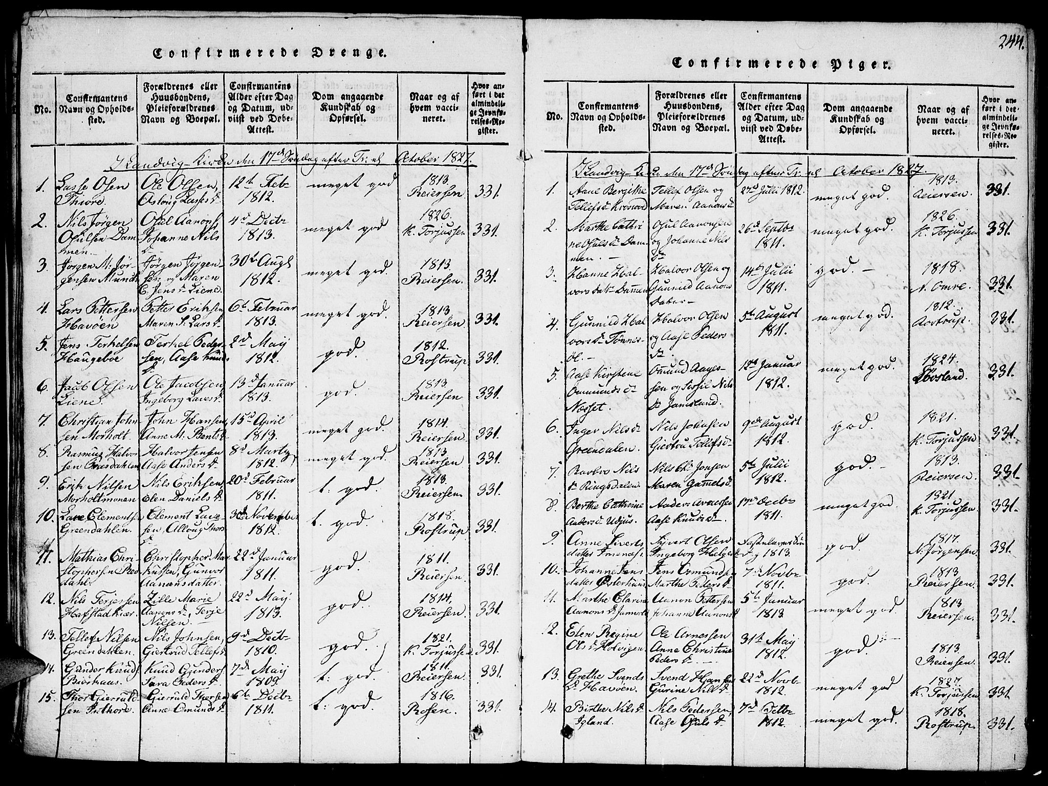 Hommedal sokneprestkontor, SAK/1111-0023/F/Fa/Fab/L0003: Parish register (official) no. A 3, 1815-1848, p. 244